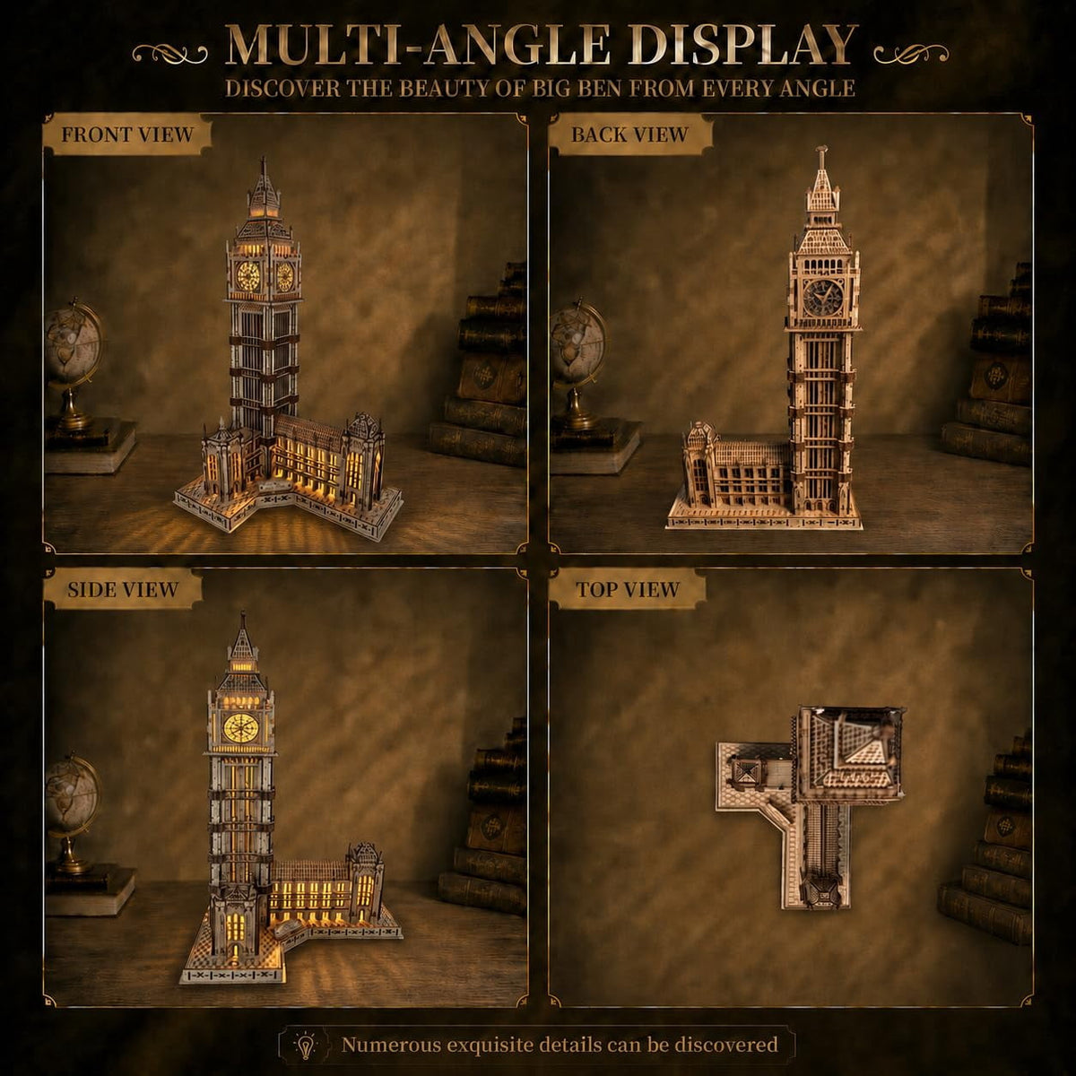 3D Wooden Puzzle for Adults, Big Ben London Clock Tower Model Kit with LED | Warm LED Display, DIY Model Building, Home Decor, Gift for Adults & Puzzle Lovers，595PCS，Laser-Cut Wood Pieces