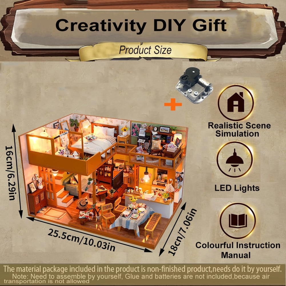 DIY Miniature House Kit, Mini Dollhouse Architectural Model, 3D Puzzles for Adults and Teens, Gifts for Friend and Parents