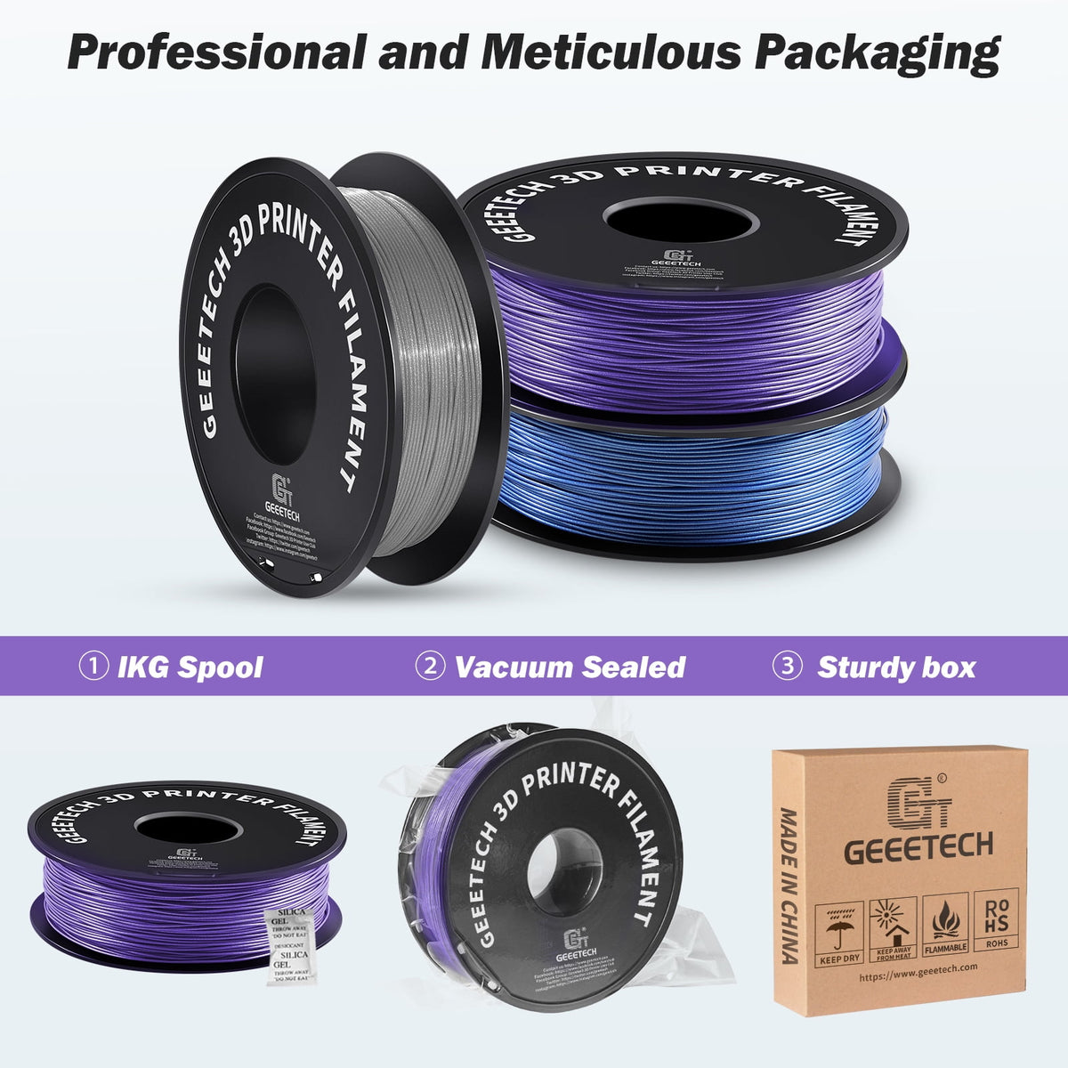 Geeetech PLA 3D Printer Filament, 1.75mm 1kg (2.2lbs) Spool, Dimensional Accuracy +/- 0.03 mm, 3D Printing Glitter Material Filament,Fit for Most FDM 3D Printers (silver)