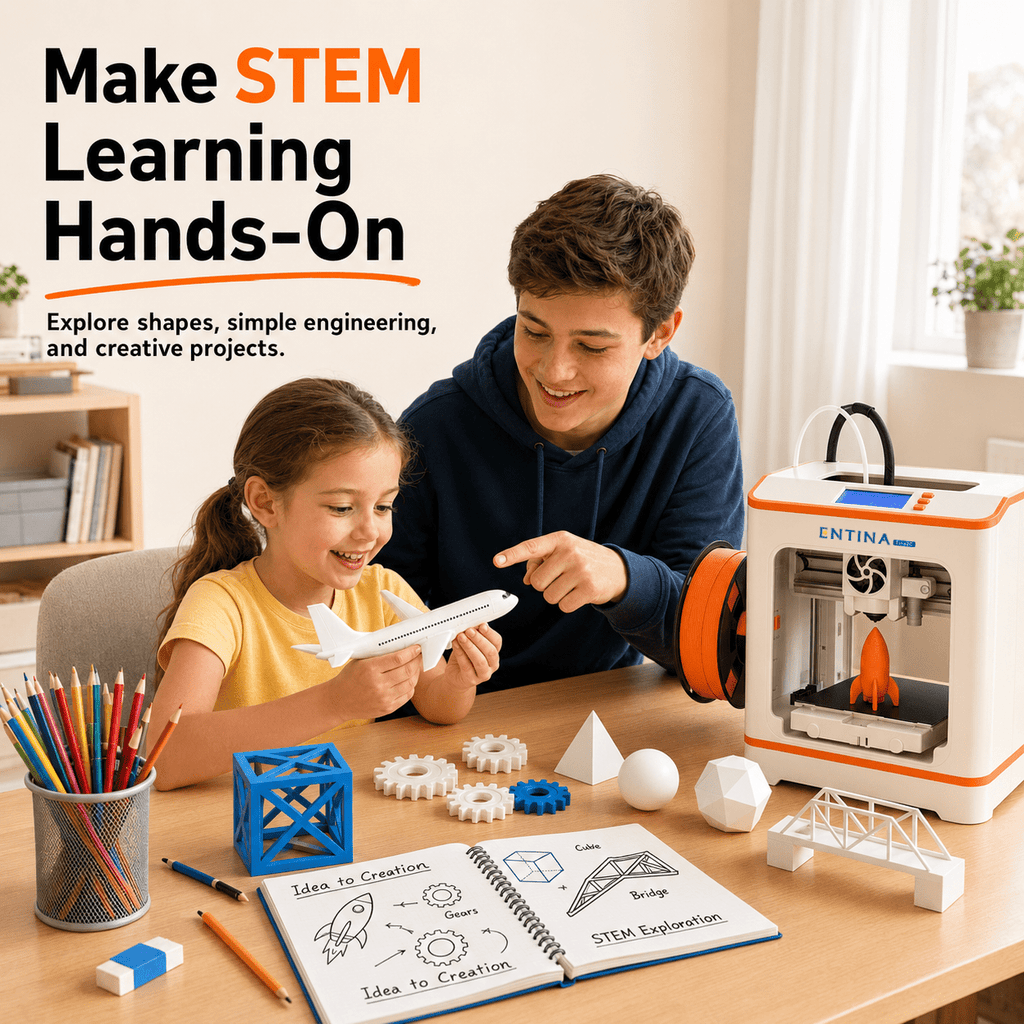 Entina 3D Printer Tina2C, Auto Leveling App Control Quiet for Kids Beginners STEM DIY