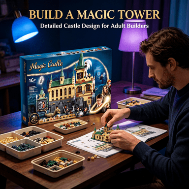764Pcs Fantasy Castle Building Set with Glowing Lanterns, 5 Mini Figures, Dragon Skeleton & Swing Armory Scene, DIY 3D Puzzle Kit for Adults Teens, Desktop Home Decor