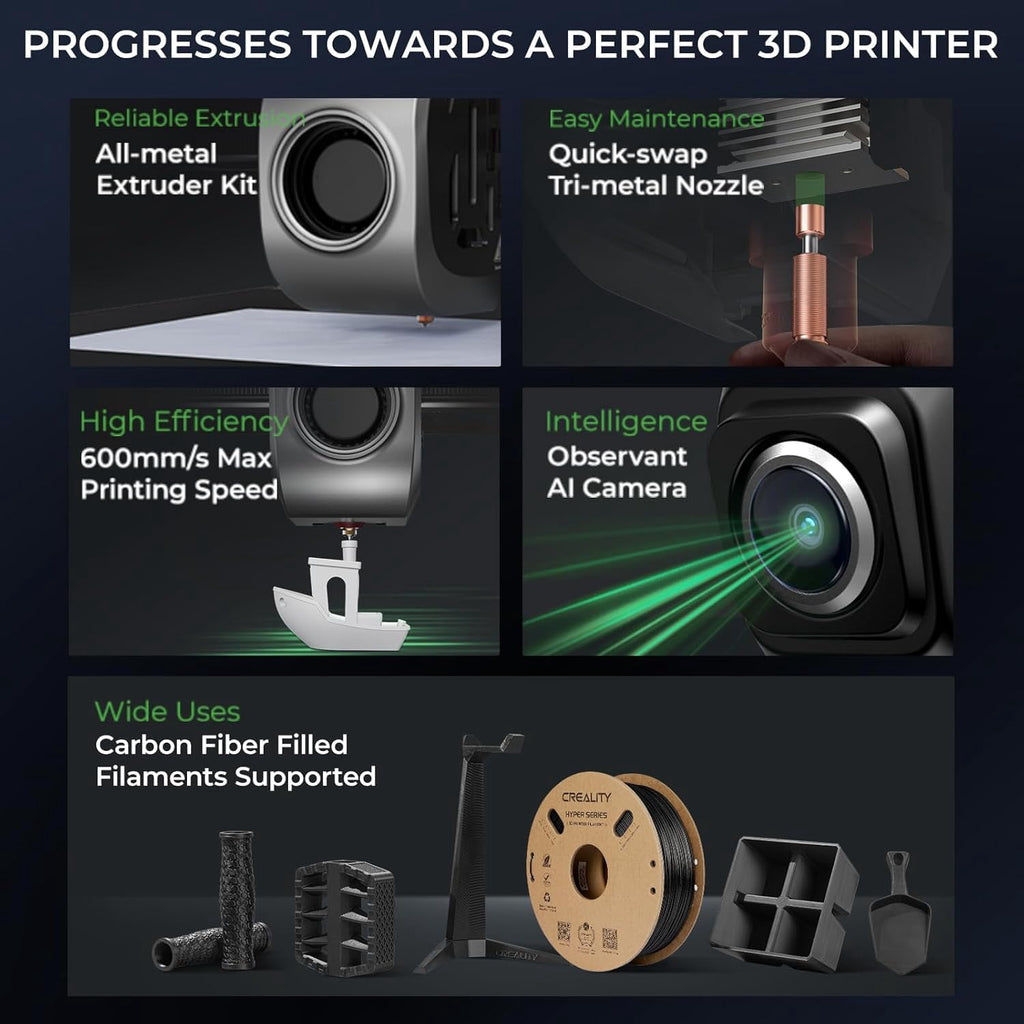 Creality K1C 3D Printer, 2024 New Version 3D Printers with 600mm/s Fast Printing Speed and Clog-Free Direct Extruder, Support 300℃ Printing and Carbon Fiber Filaments, Auto Leveling and AI Camera