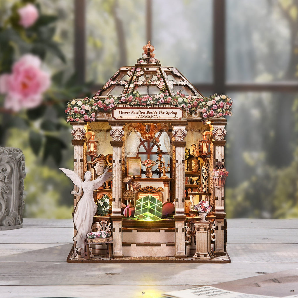 DIY Book Nook Kit with LED Light, Fantasy Wonderland Fold-Out Storybook Diorama, 3D Wooden Puzzle Bookshelf Decor Gift for Adults Teens