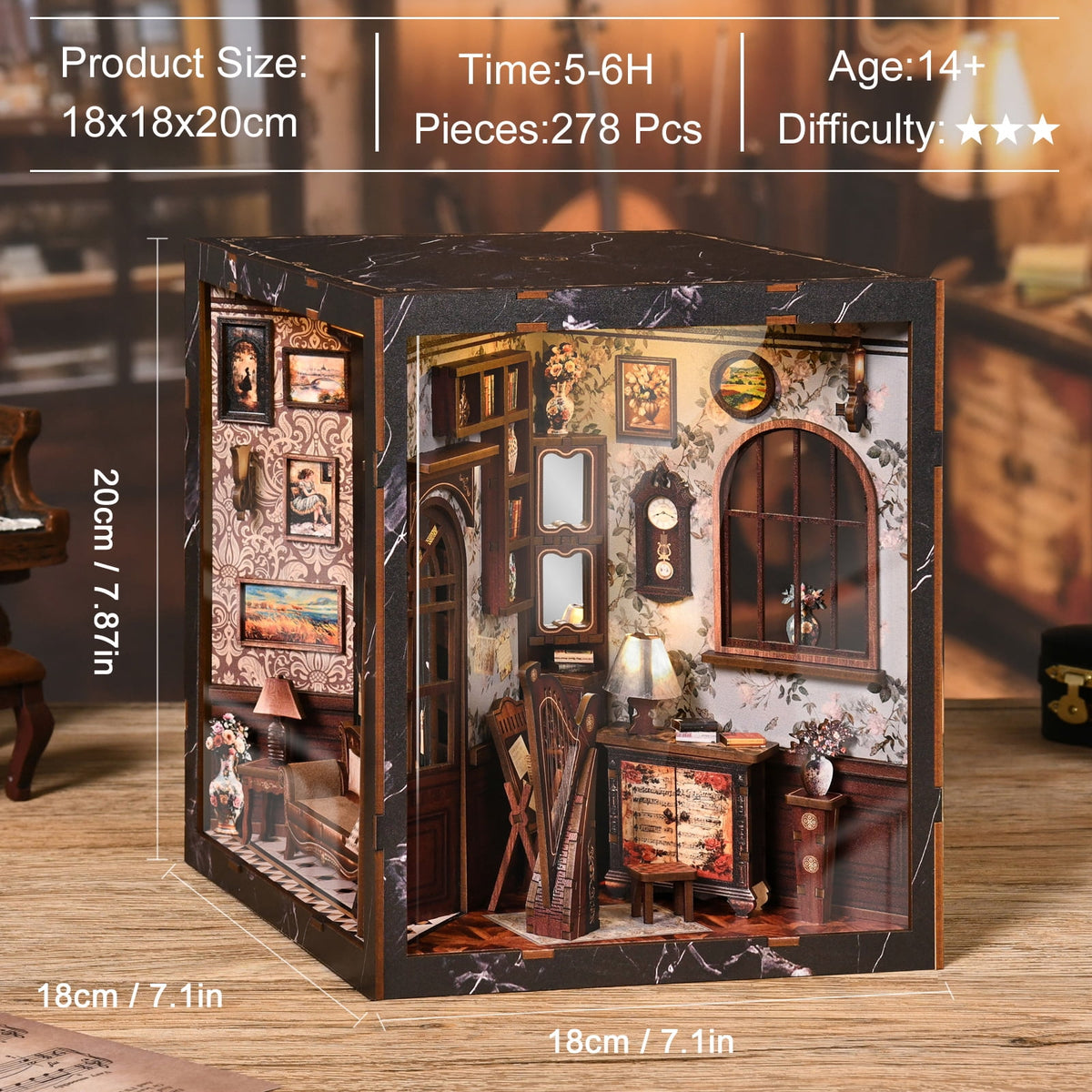 DIY Book Nook Kit with LED Light,Forest Tea Book Club Miniature House Bookshelf Insert Decor, 3D Wooden Puzzle Dollhouse Craft Kit for Adults Teens, Book Lover Gift