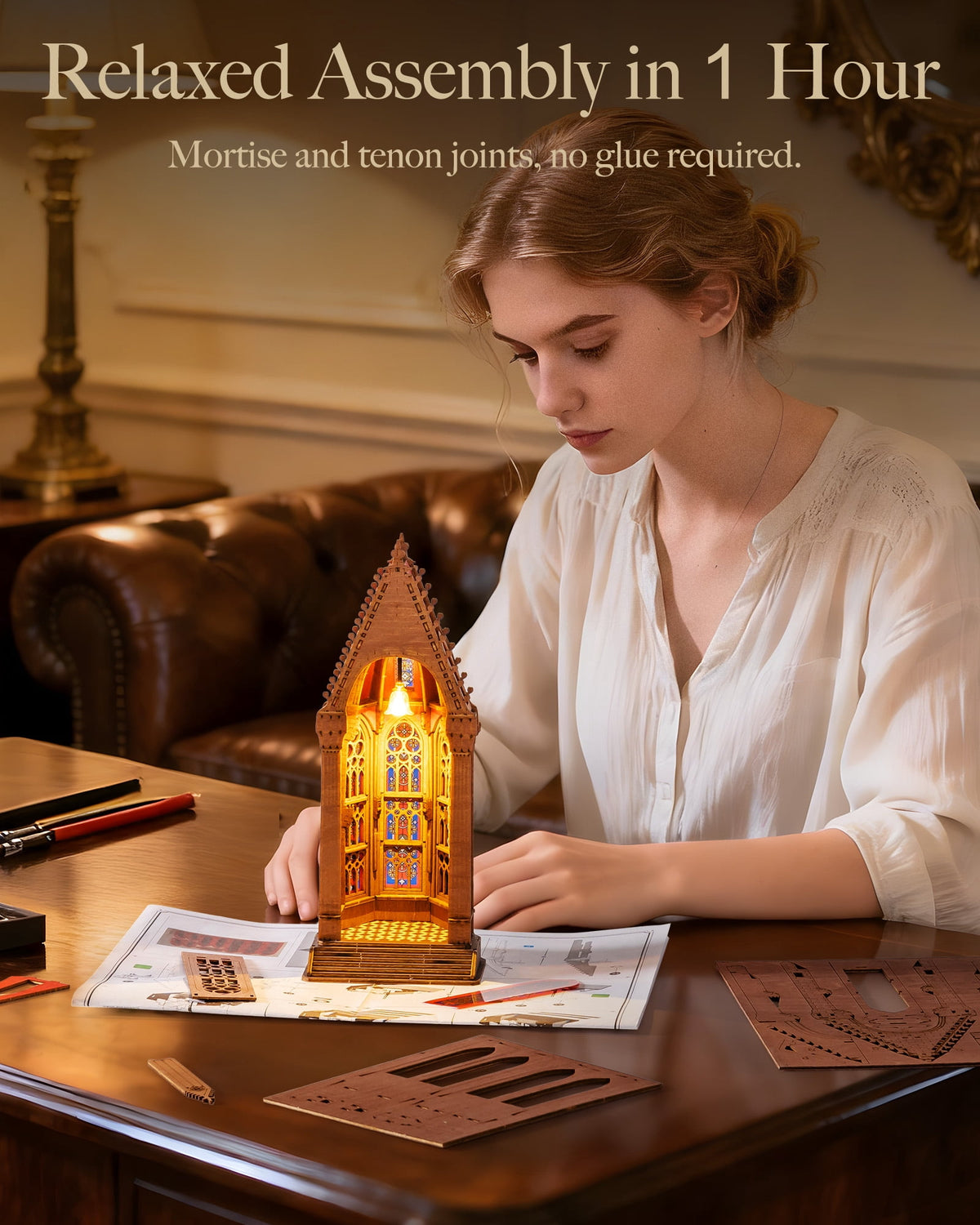 Robotime 3D Wooden Puzzles, Starry Dome Cathedral Wooden Model Kits for Adults to Build, DIY MIniature House Kit with LED for Home Decor, Gifts for Adults Kids