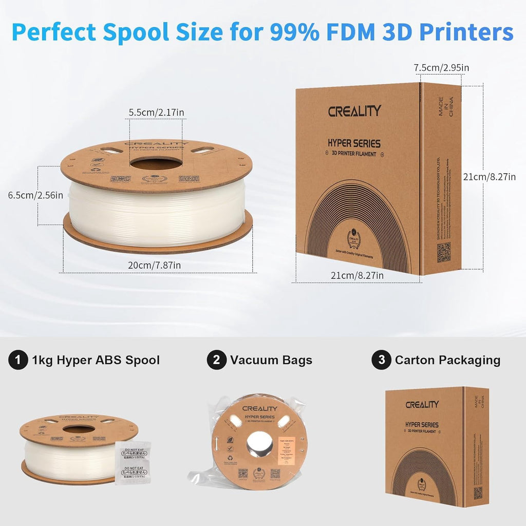 Creality Hyper ABS Filament 3D Printer Filament 1.75mm 350mm/s High-Speed Printing Dimensional Accuracy ± 0.05 mm 2.2lbs Compatible with Most 3D Printers, Grey