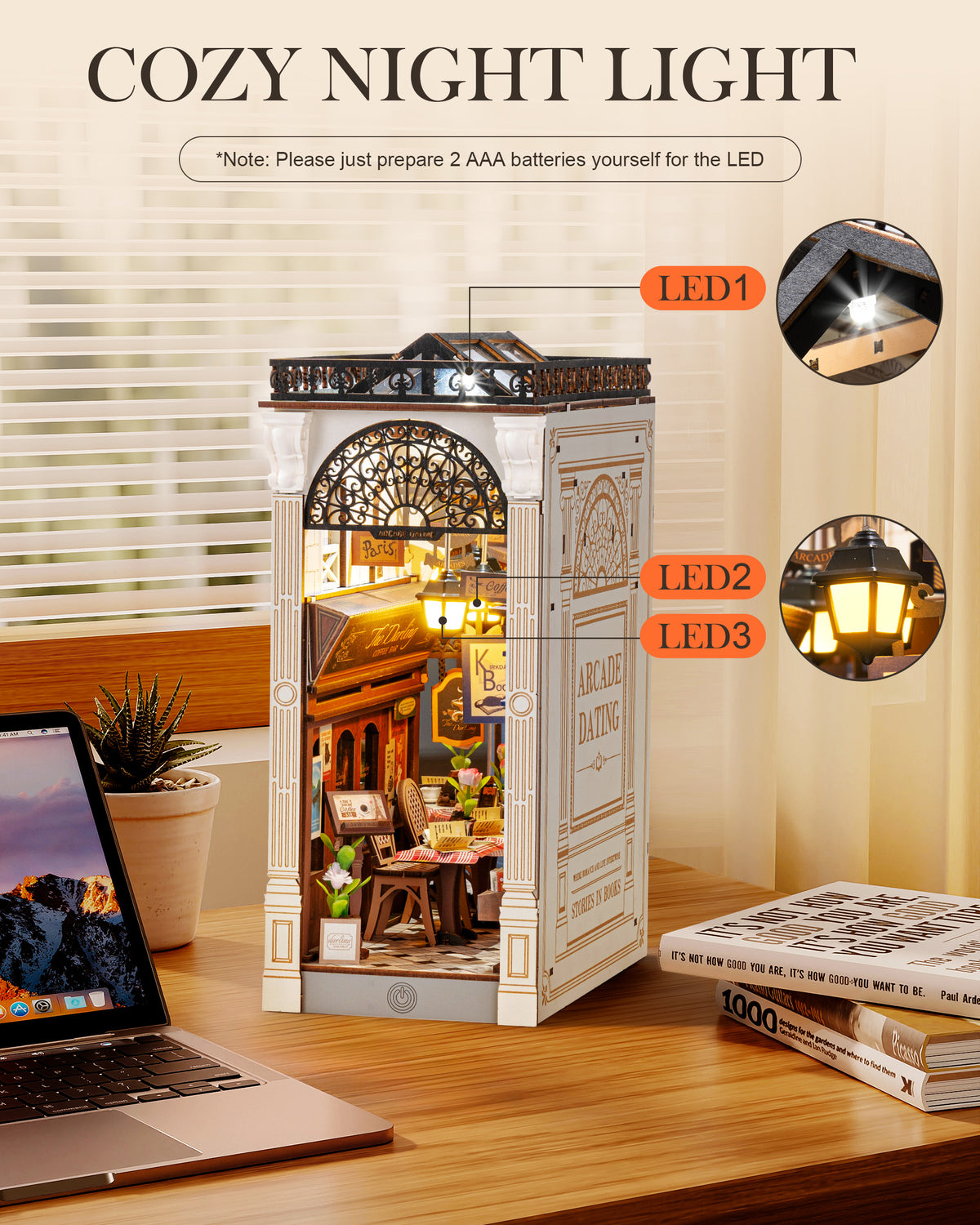 Rolife Book Nook 3D Jigsaw Puzzle Wooden Model Building Kit Decorative Bookend Stand DIY Bookshelf Insert Decor Gift for Teen Adults,Arcade Dating