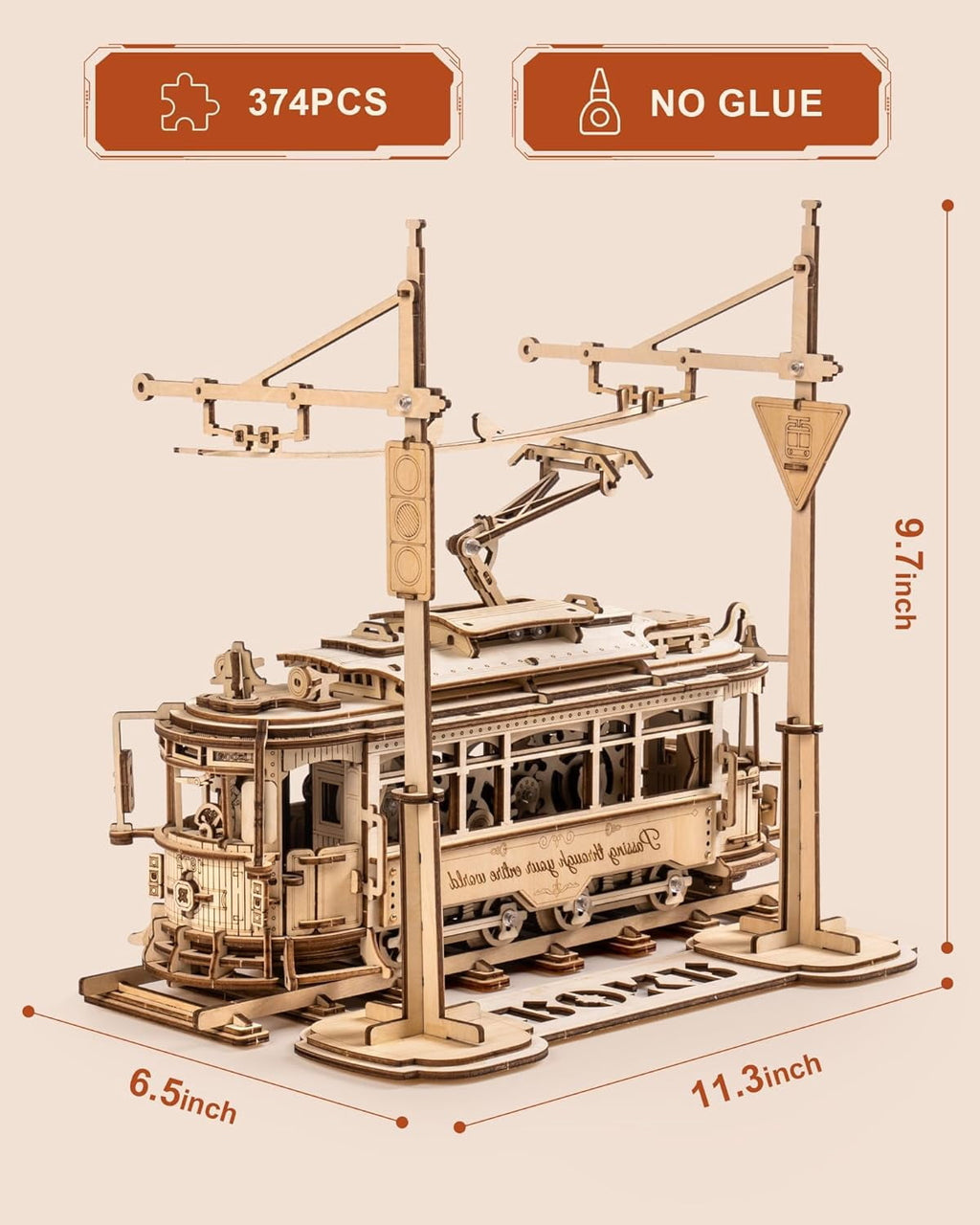 ROKR LK801 Mechanical Gears 3D Wooden Puzzle - Classic City Tram