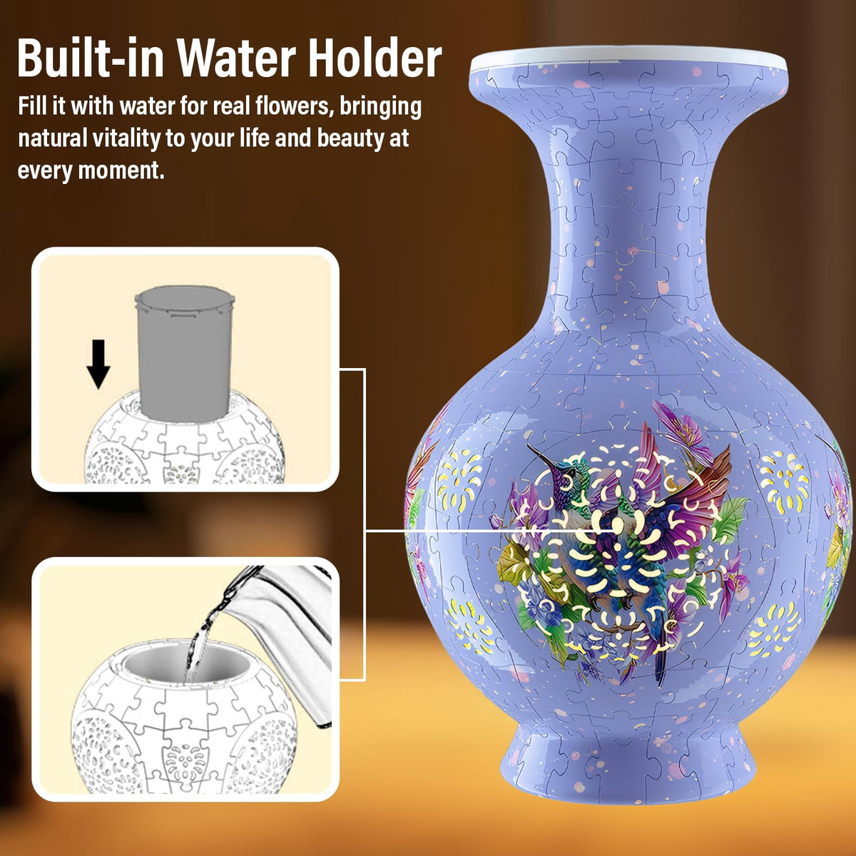 3D Vase Puzzle with Lighting ,200Pieces 3D Puzzles for Adults,Vase Puzzle for Home Decor,Christmas Birthday Gifts
