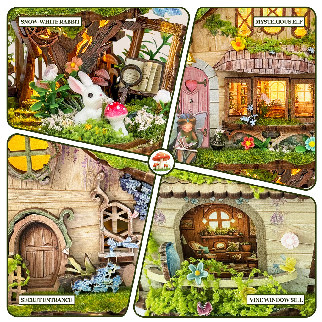 Strucwood DIY Book Nook Kit Rowan's Treehouse: Fairy Tree House, LED Lights, 3D Puzzle Gift for Adults（SQ-80）