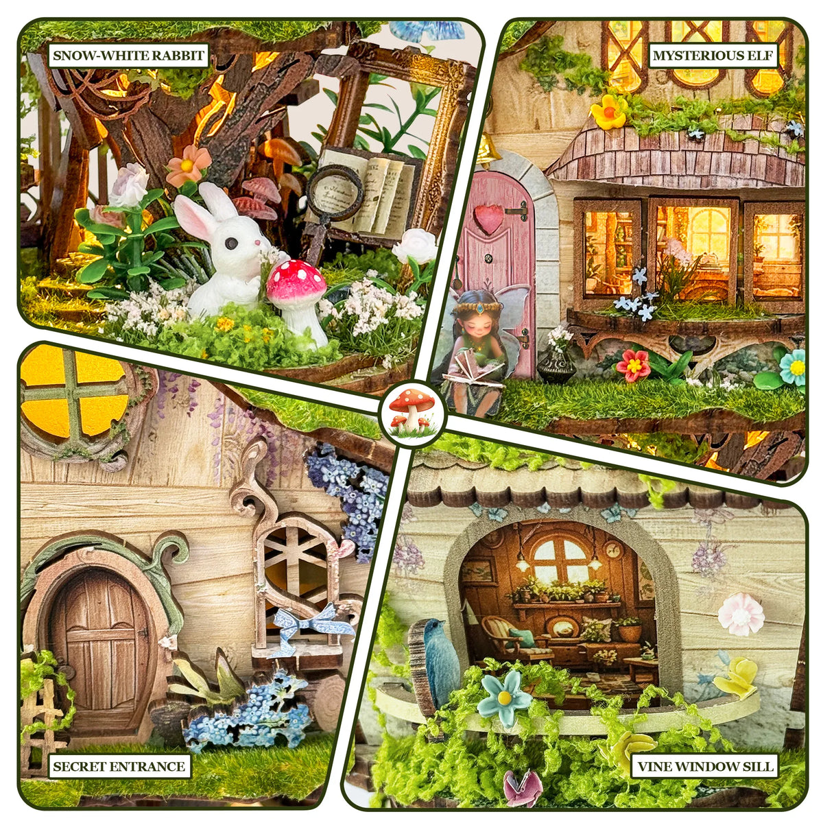 Strucwood DIY Book Nook Kit Rowan's Treehouse: Fairy Tree House, LED Lights, 3D Puzzle Gift for Adults（SQ-80）