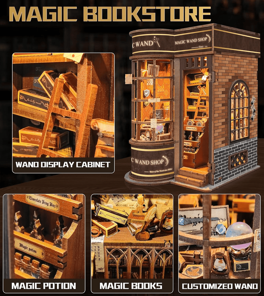 Book Nook Kit, DIY Miniature Magic Series 3D Wooden Puzzles with LED Lights for Adults and Teens, Gifts for Family, Friends(Magic Wand Shop)