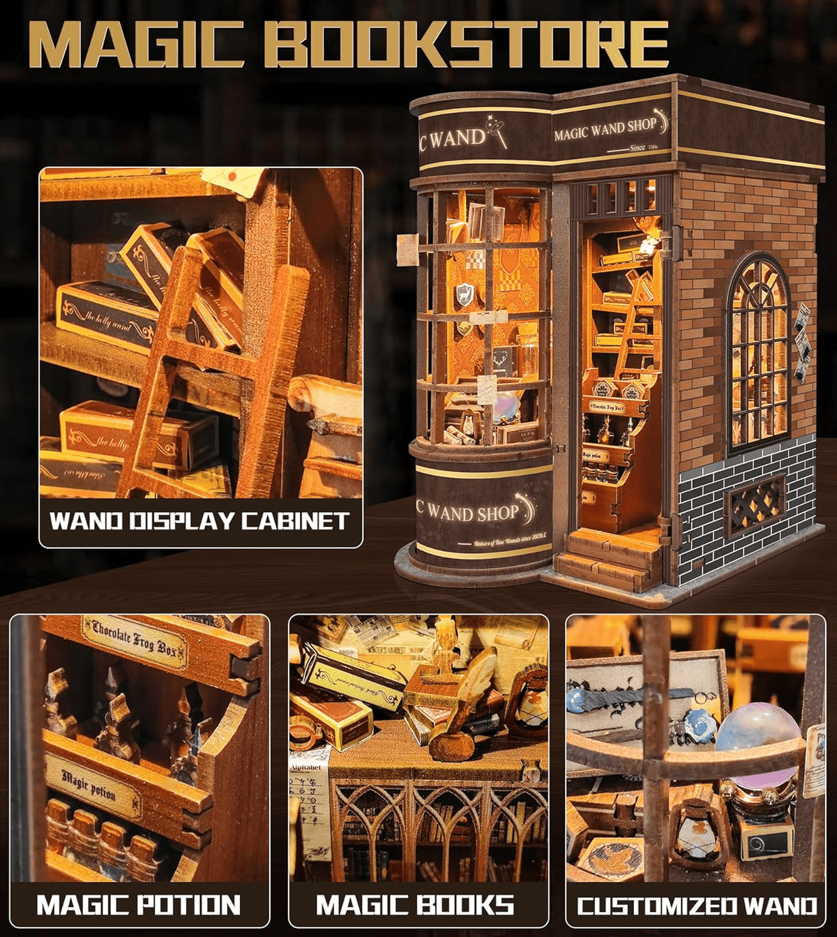 Book Nook Kit, DIY Miniature Magic Series 3D Wooden Puzzles with LED Lights for Adults and Teens, Gifts for Family, Friends(Magic Wand Shop)