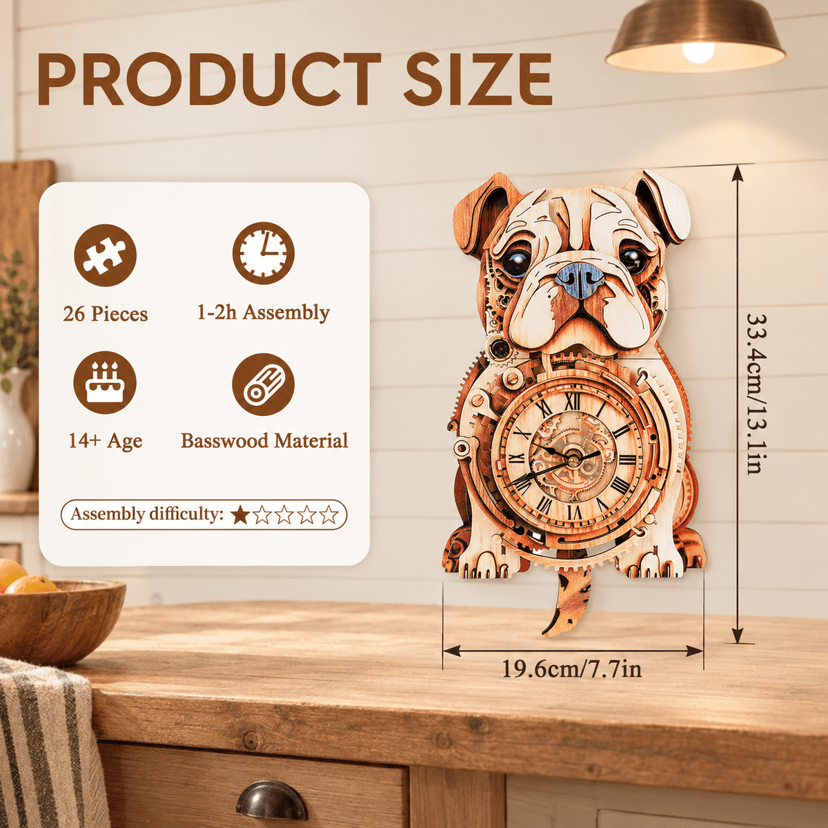Wooden House Clock 3D Puzzle DIY Mechanical Clock Kit for Adults Teens