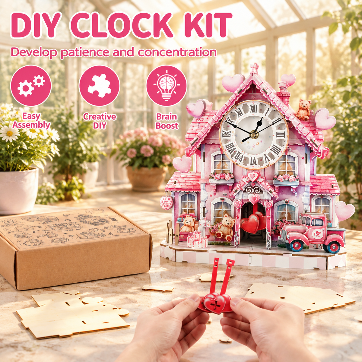 Fire Phoenix Wooden 3D Puzzle Clock DIY Model Kit for Adults