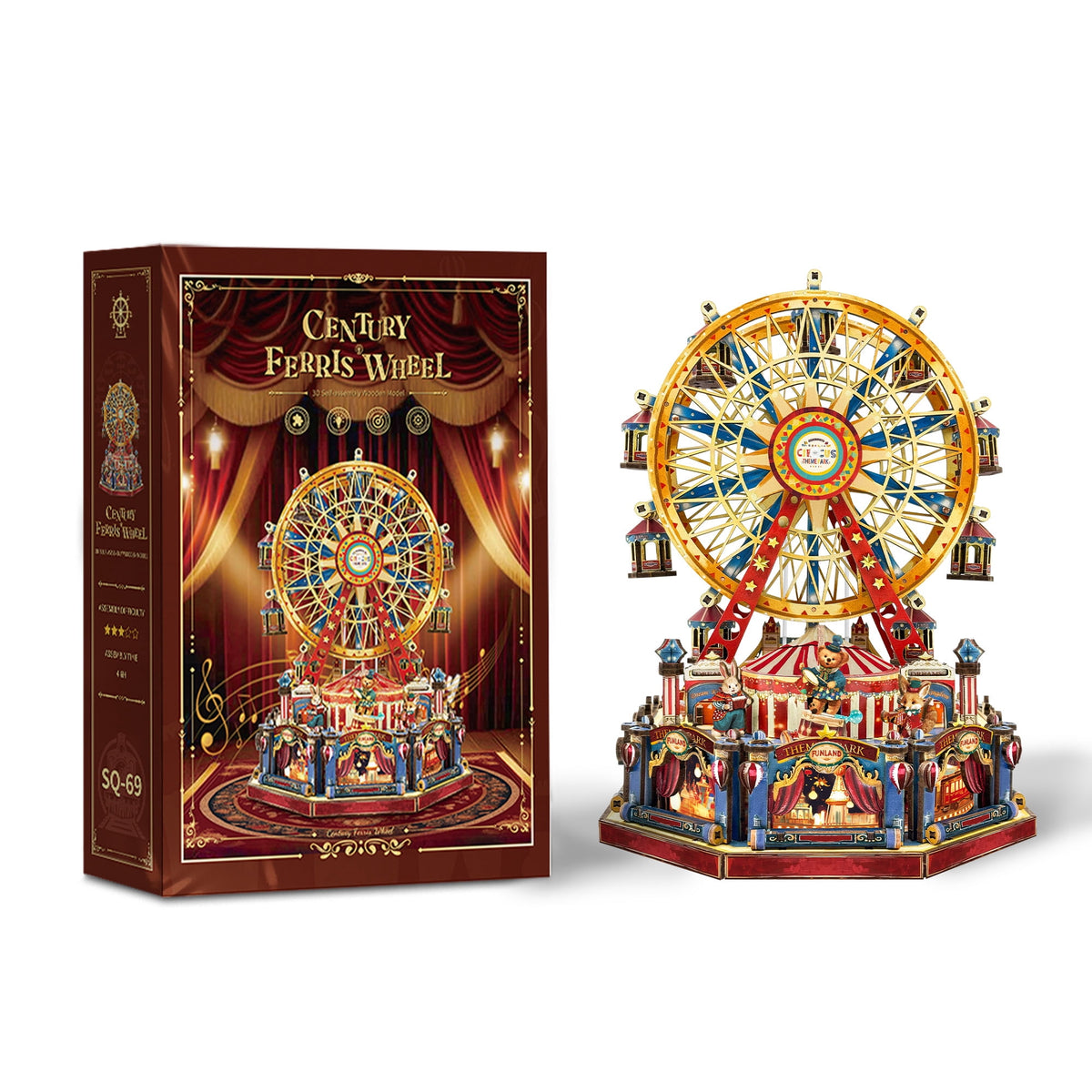 Strucwood DIY Book Nook Kit Century Ferrls Wheel Wooden Puzzles with LED Lights,3D Crafts Hobbies,Gifts for Adults（SQ-69）