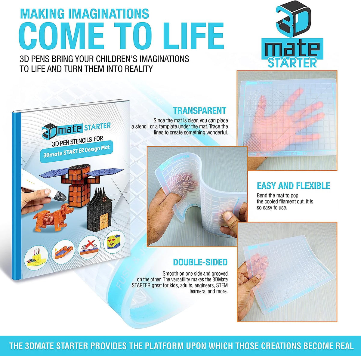 3D Pen Filament with Silicon Design Mat and Compatible Stencils Book with 12 Templates - 1.75mm PLA Plastic Refills - 360 Feet of Assorted Filament for 3D Drawing and Doodling
