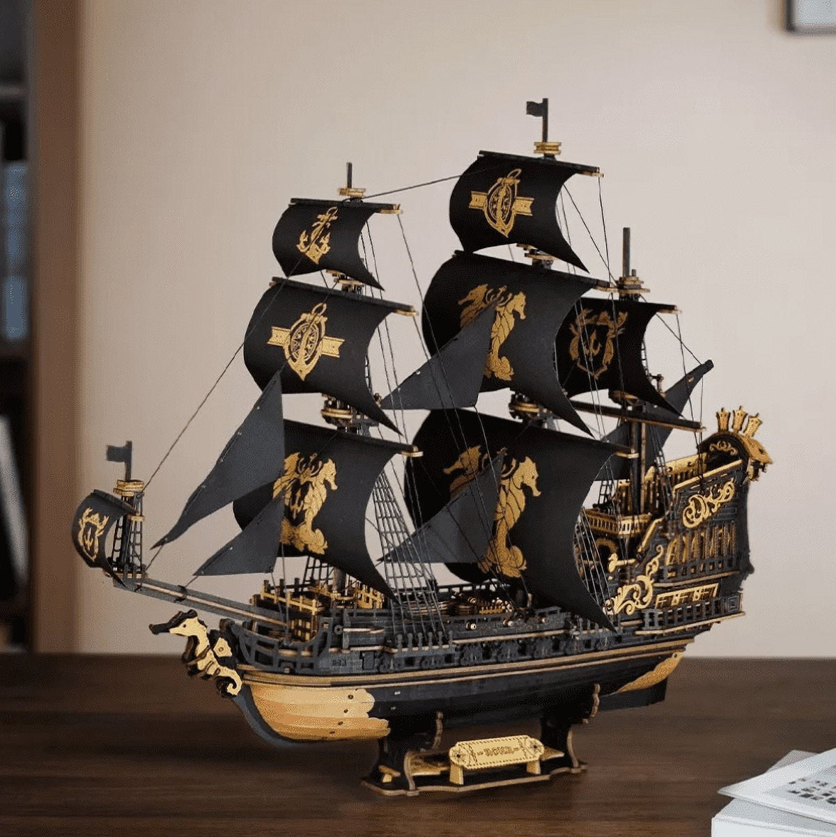 ROKR Seahorse Barque 3D Wooden Puzzle, 1:100 Scale Ship Model Diy Building Toy for Adults Gift