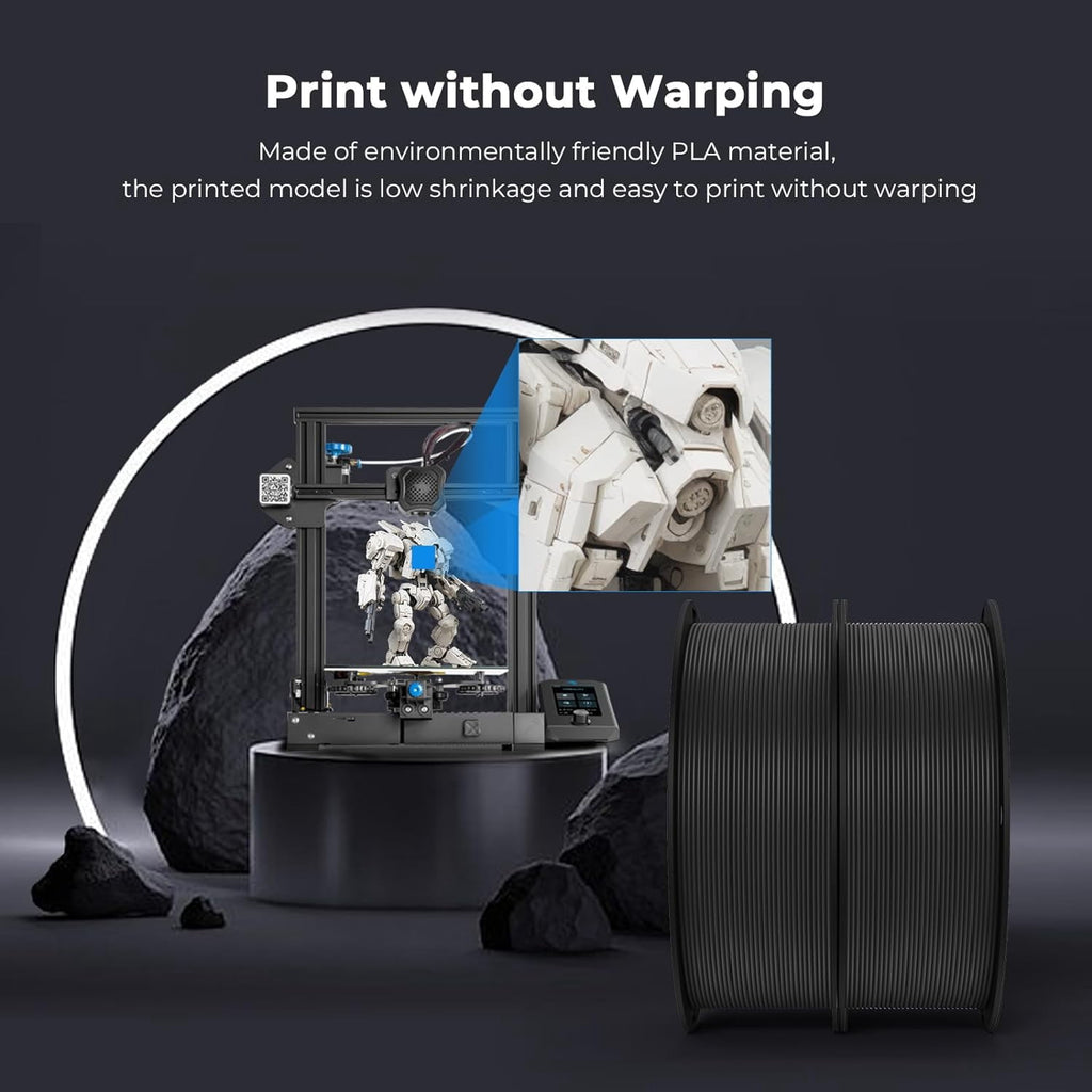 2-Pack Creality 3D Printer Filament, 1.75mm PLA Filament 2kg, No-Tangling,Accuracy +/- 0.02mm, Black & White