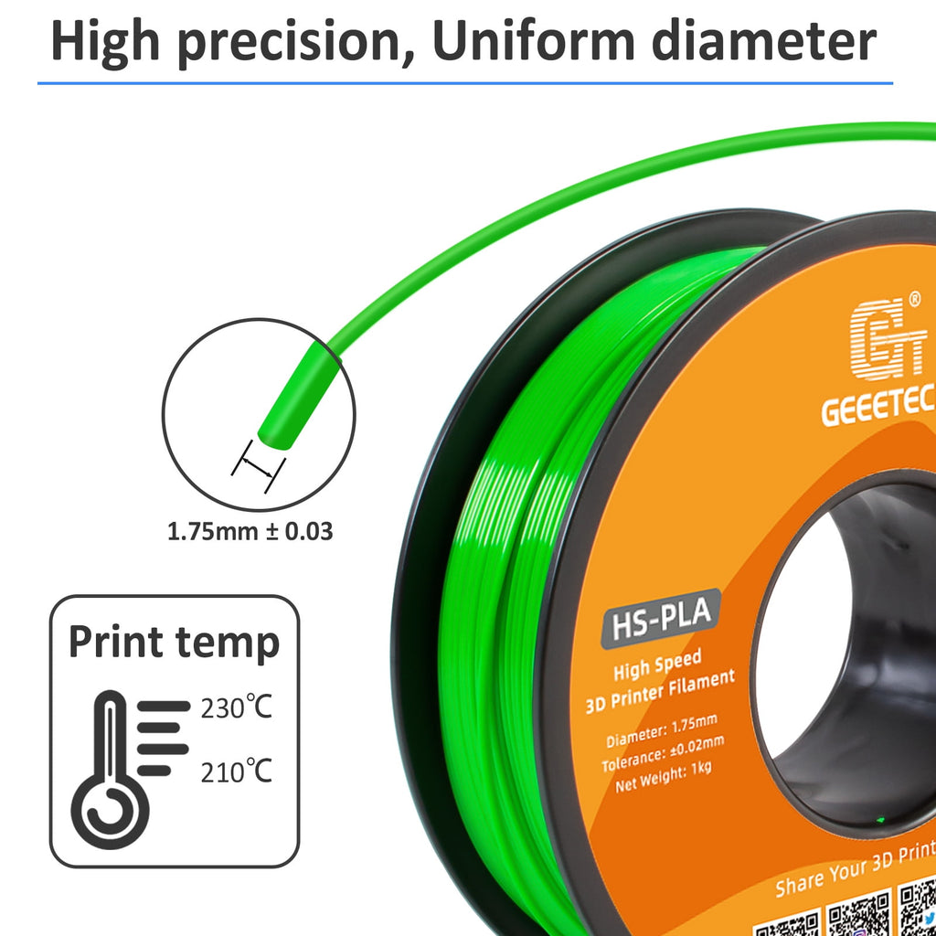 Geeetech 1.75mm PLA 3D Printer Filament, 1kg Spool (2.2lbs), Dimensional Accuracy +/- 0.03mm,yellow