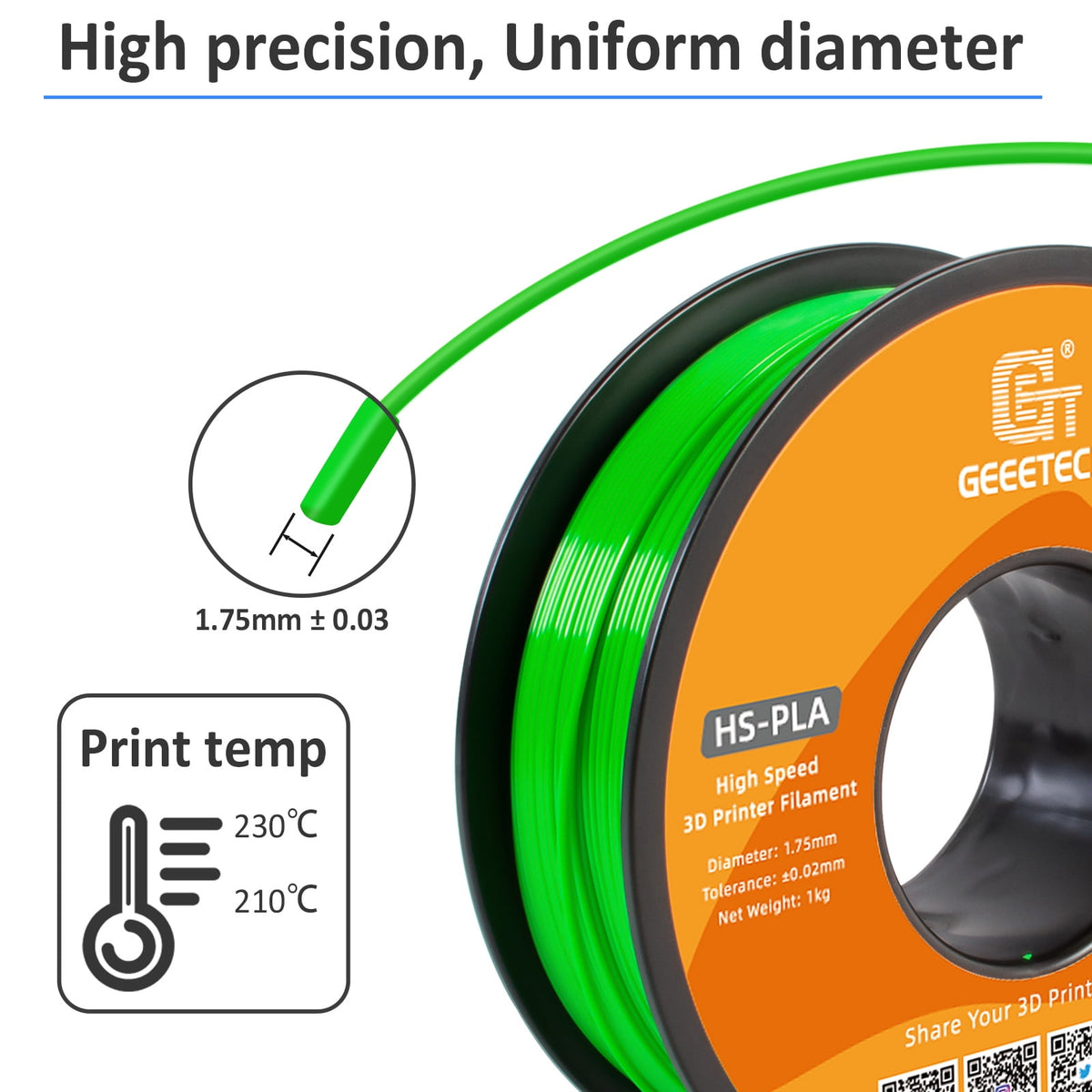 Geeetech 1.75mm PLA 3D Printer Filament, 1kg Spool (2.2lbs), Dimensional Accuracy +/- 0.03mm,yellow