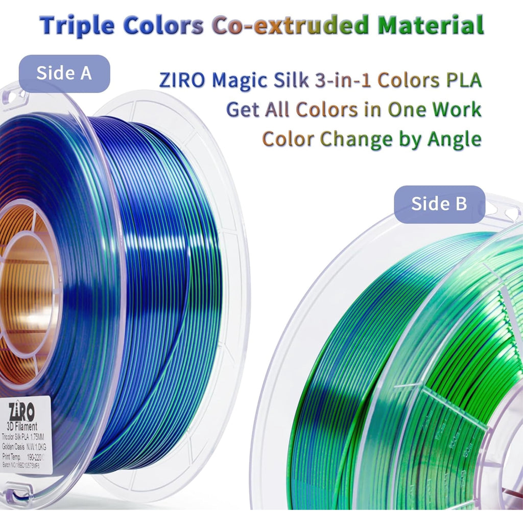 Ziro 3D Tri-color Silk PLA 1.75mm 1kg, Indigo Satin