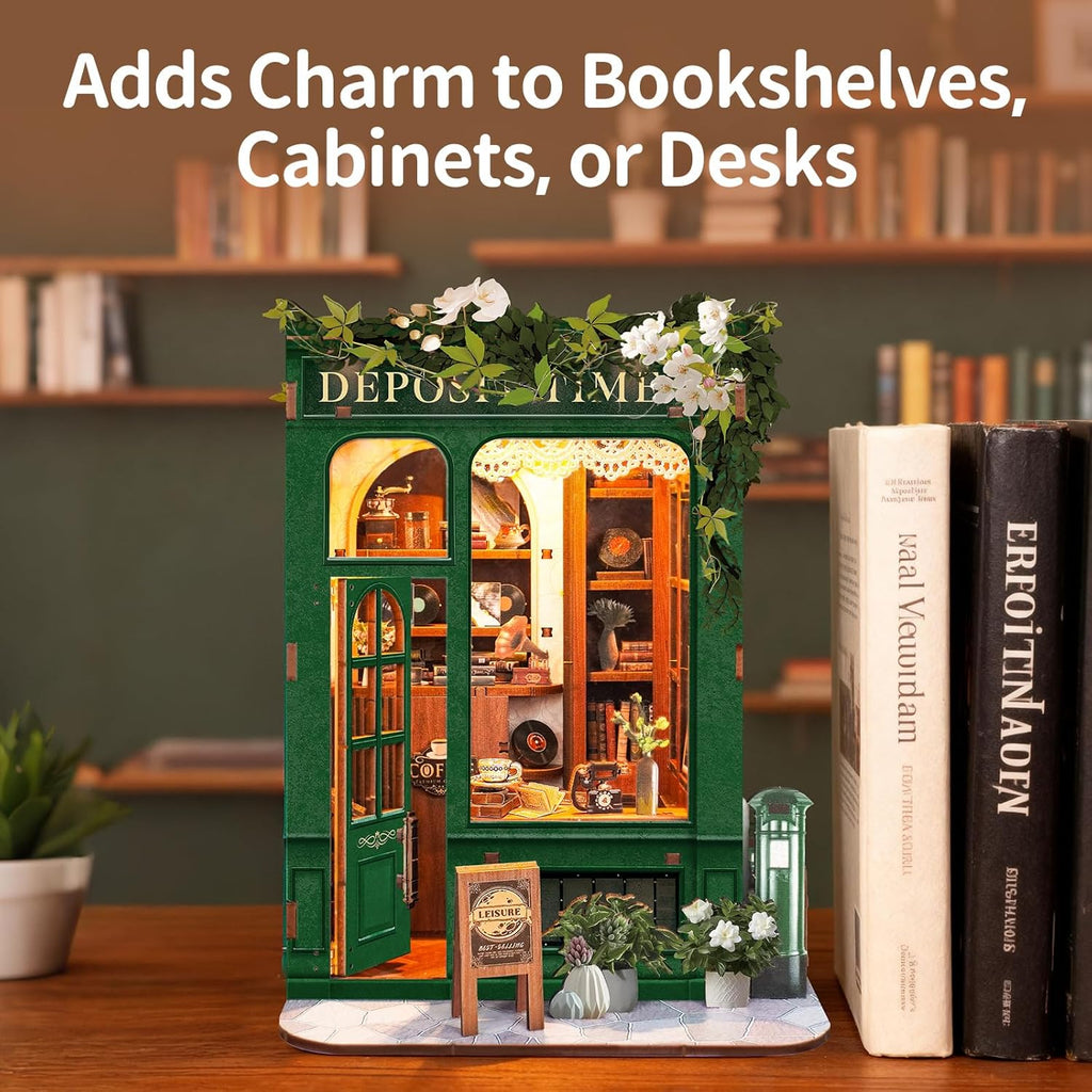 Book Nook Kit, DIY Miniature Dollhouse Kit, 3D Wooden Puzzle for Adult and Teens, Booknook Bookshelf Decor Craft with LED Light, Gifts for Women Teens and Puzzle Lovers