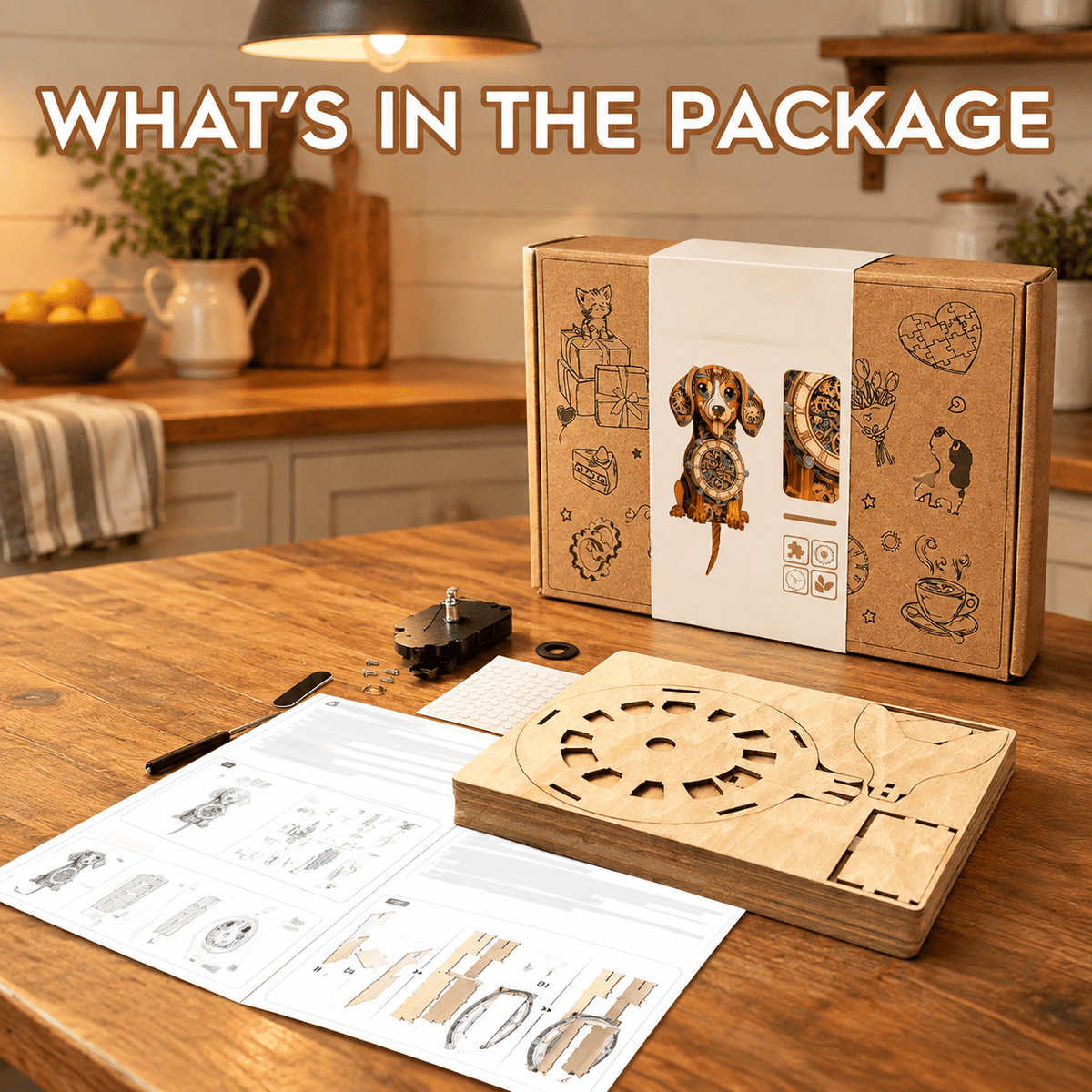 Wooden House Clock 3D Puzzle DIY Mechanical Clock Kit for Adults Teens