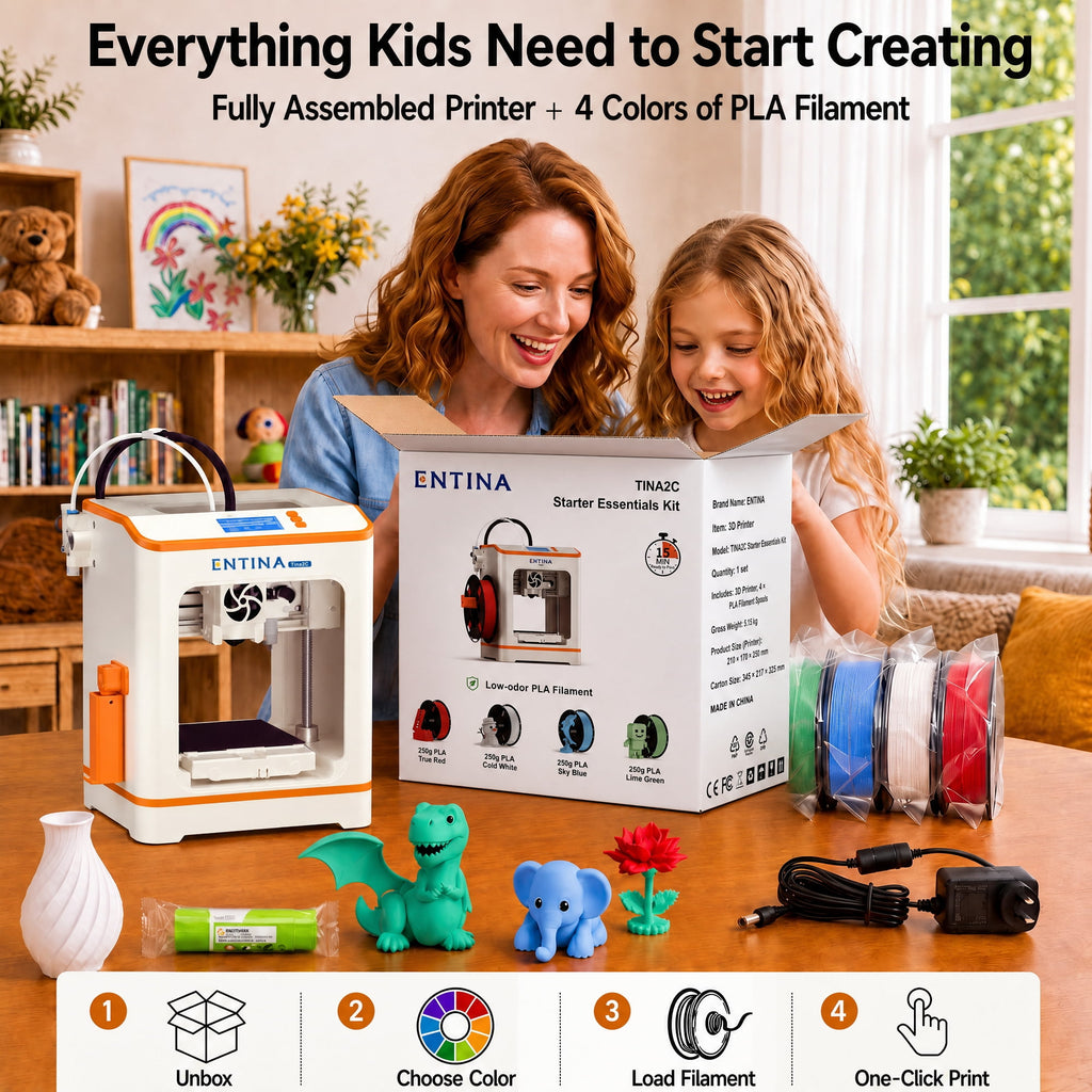 Entina 3D Printer Tina2C, Auto Leveling App Control Quiet for Kids Beginners STEM DIY