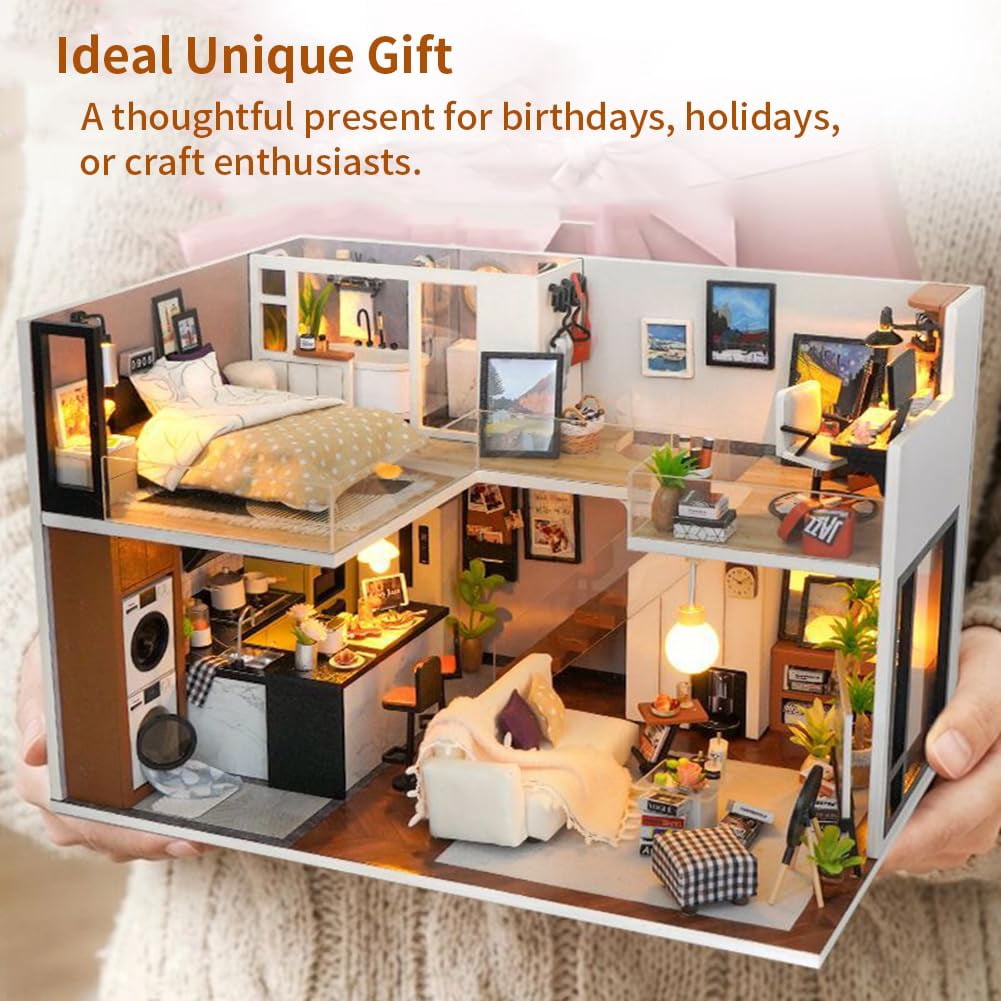 DIY Miniature House Kit, Mini Dollhouse Architectural Model, 3D Puzzles for Adults and Teens, Gifts for Friend and Parents
