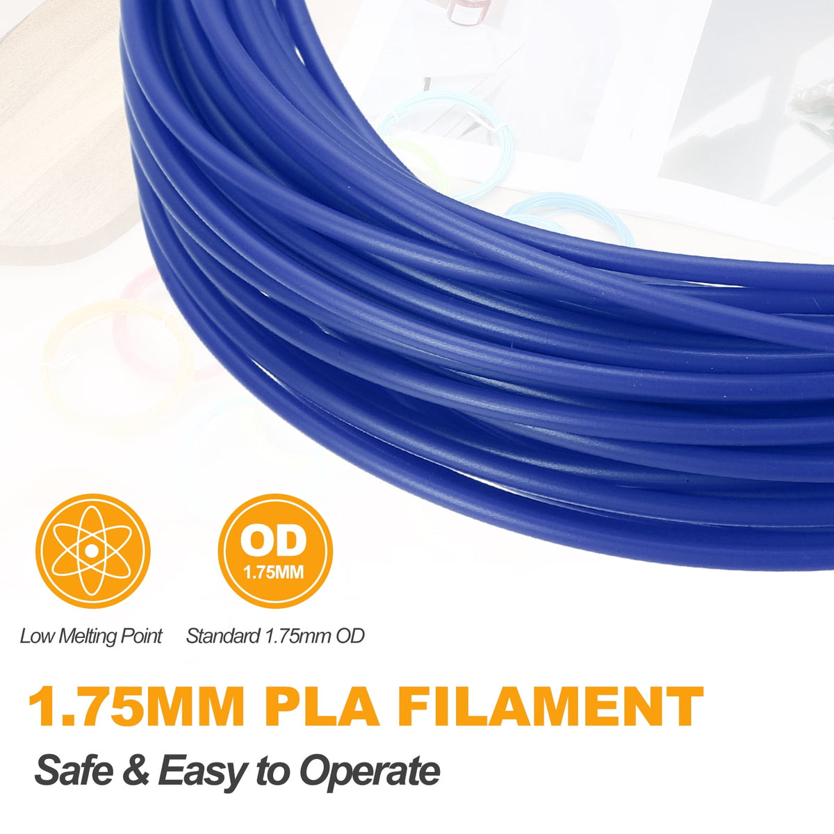 Uxcell 2 Pcs 3D Pen Filament, 1.75mm Dia 33ft Length PLA 3D Printing Pen Filament Refills for 1.75mm 3D Printing Pen, Dark Blue