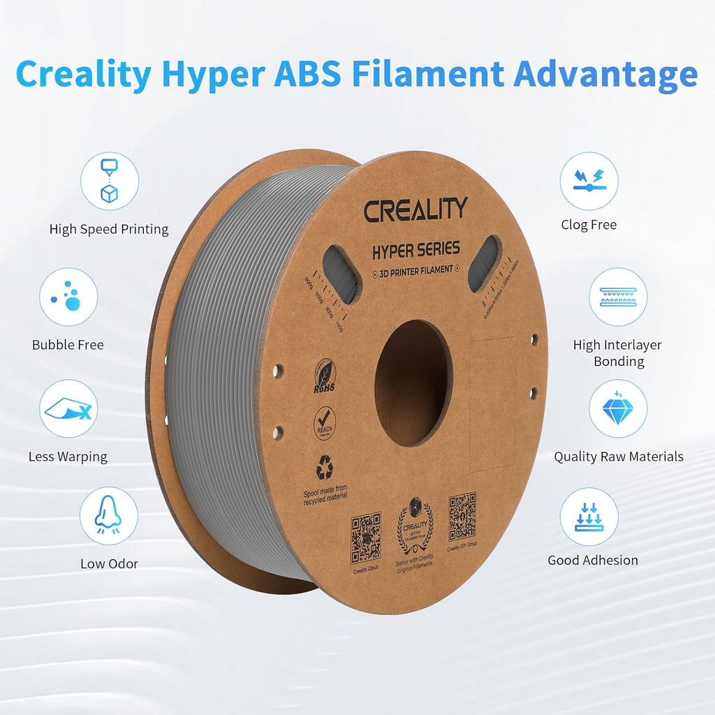 Creality Hyper ABS Filament 3D Printer Filament 1.75mm 350mm/s High-Speed Printing Dimensional Accuracy ± 0.05 mm 2.2lbs Compatible with Most 3D Printers, Grey