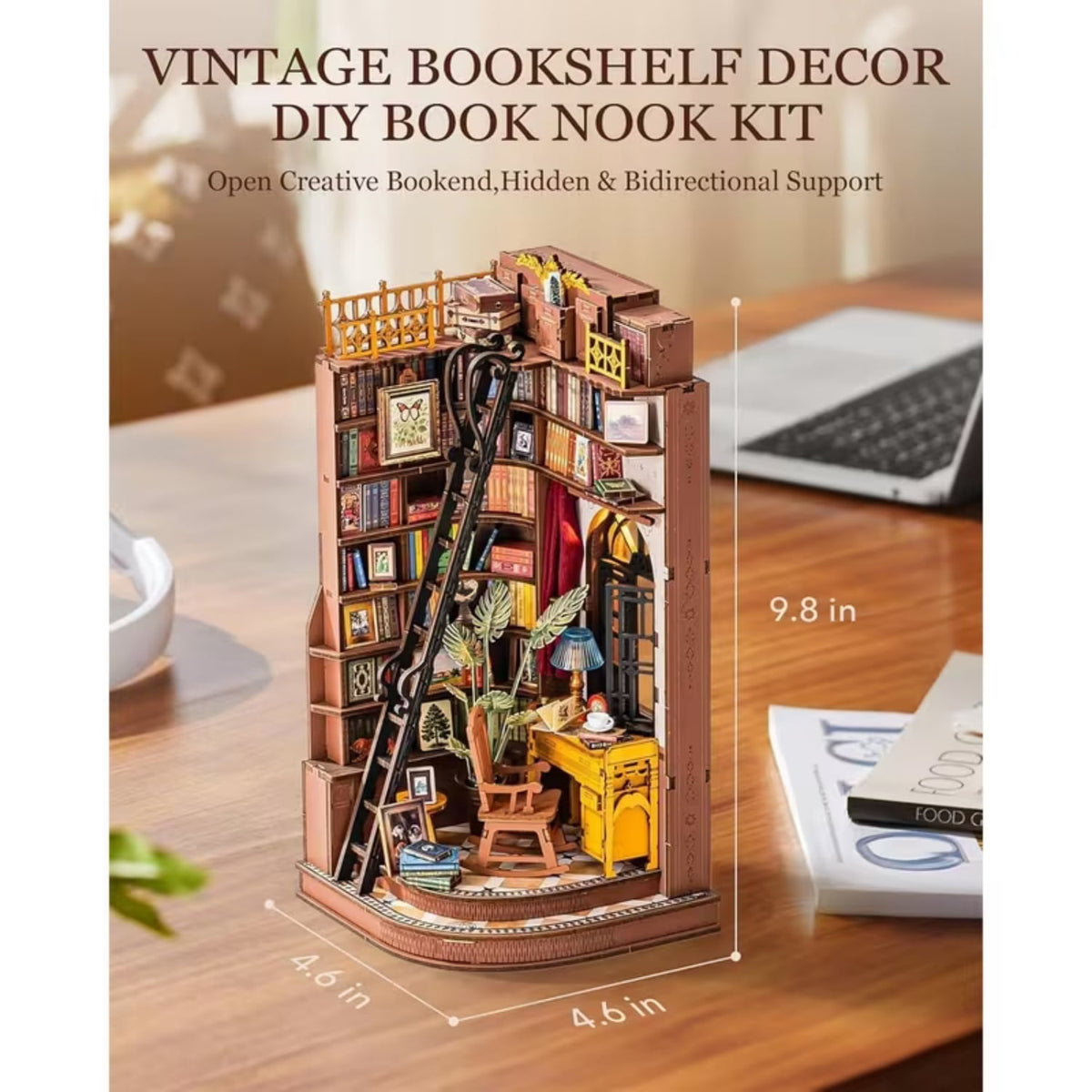Downton Abbey Bookstore Book Nook Kit, 3D Wooden Puzzle DIY Miniature Downton Study Dollhouse