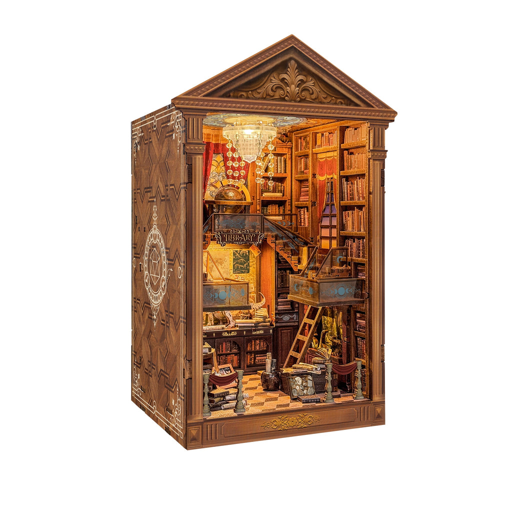 Strucwood Reading Hall DIY Wooden Book Nook Kit with Touch LED Lights,3D Miniature Vintage Library Puzzle Craft Gifts for Adults(SQ-111)