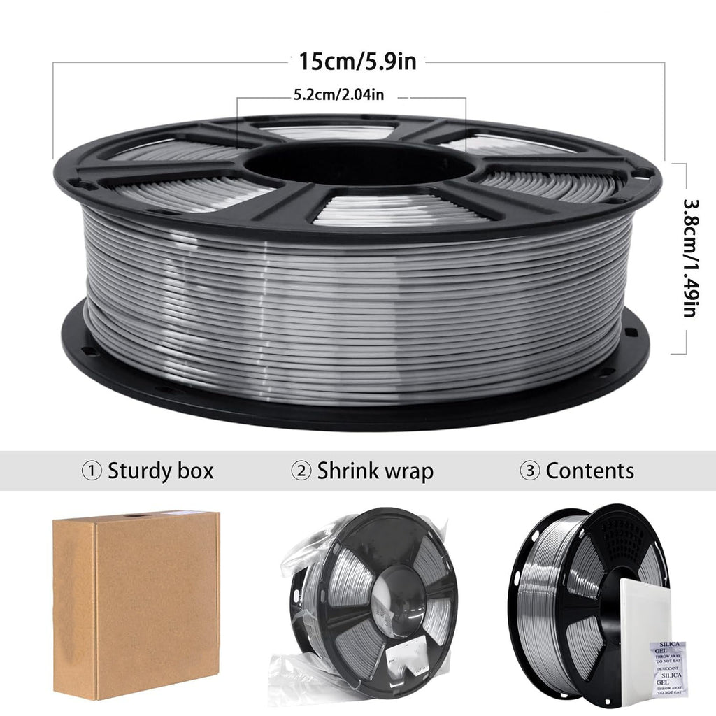 3D Printer Filament with Shiny Surface, Silk Silver PLA Filament 1.75mm Shiny Metallic PLA Silk Filament 250g Spool 3D Printing Filament.