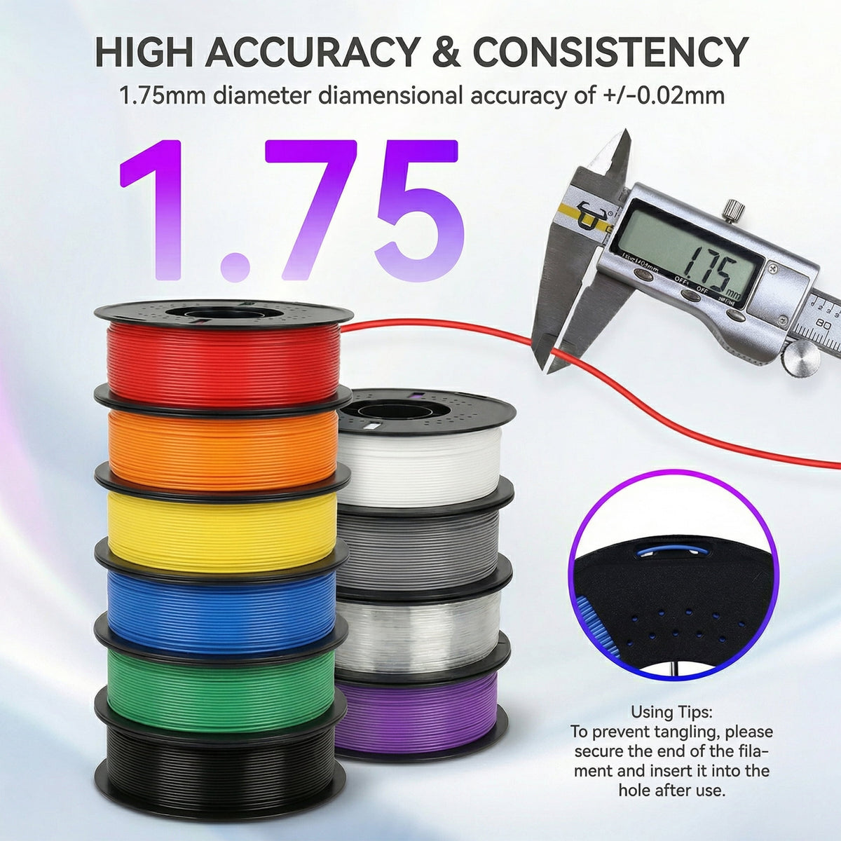 Epelay 6kg PLA+ 3D Printer Filament Bundle, Black, White, Gray, Orange, Yellow & Green, 6 x 1kg Spools, 1.75mm, Compatible with Most FDM 3D Printers