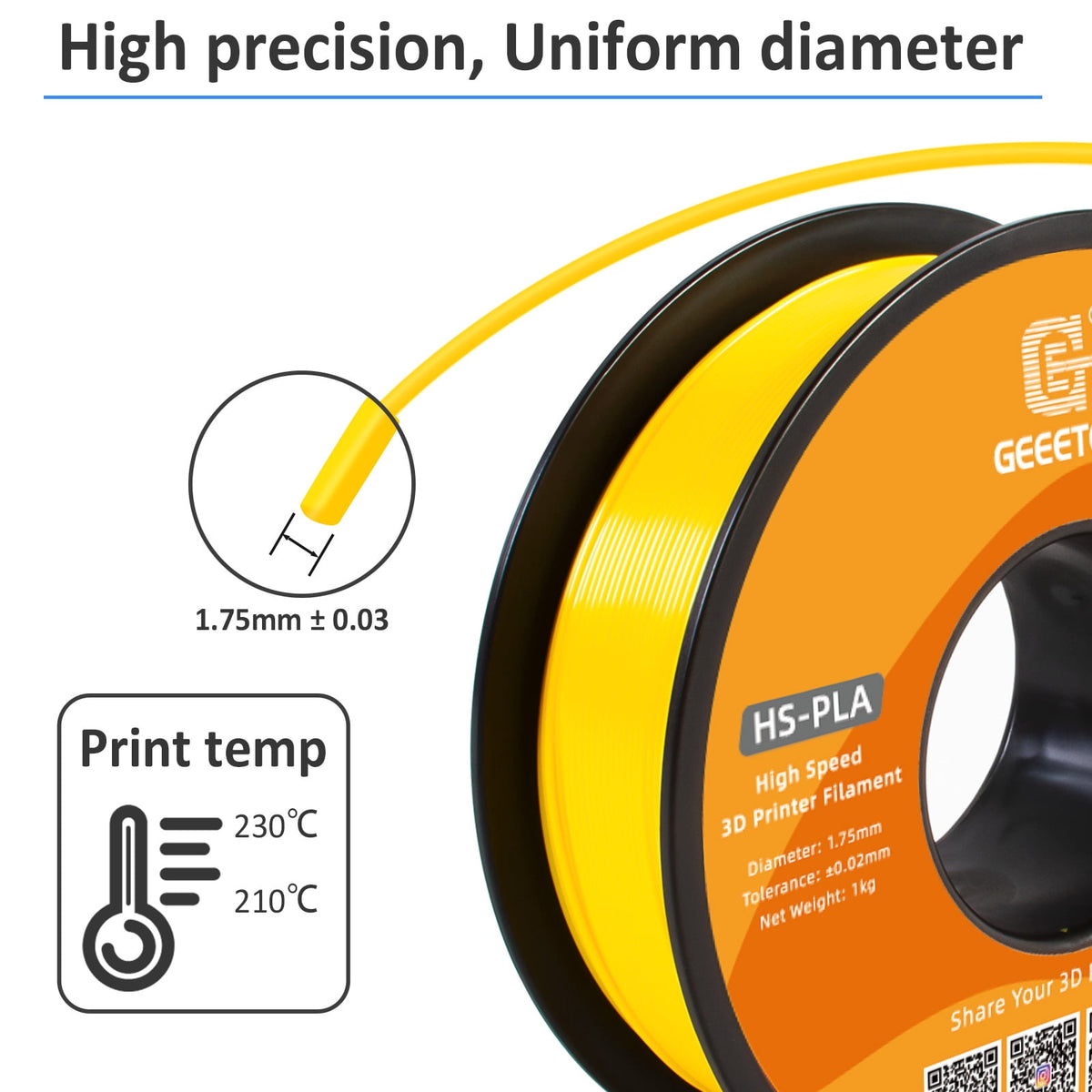 Geeetech 1.75mm PLA 3D Printer Filament, 1kg Spool (2.2lbs), Dimensional Accuracy +/- 0.03mm,yellow