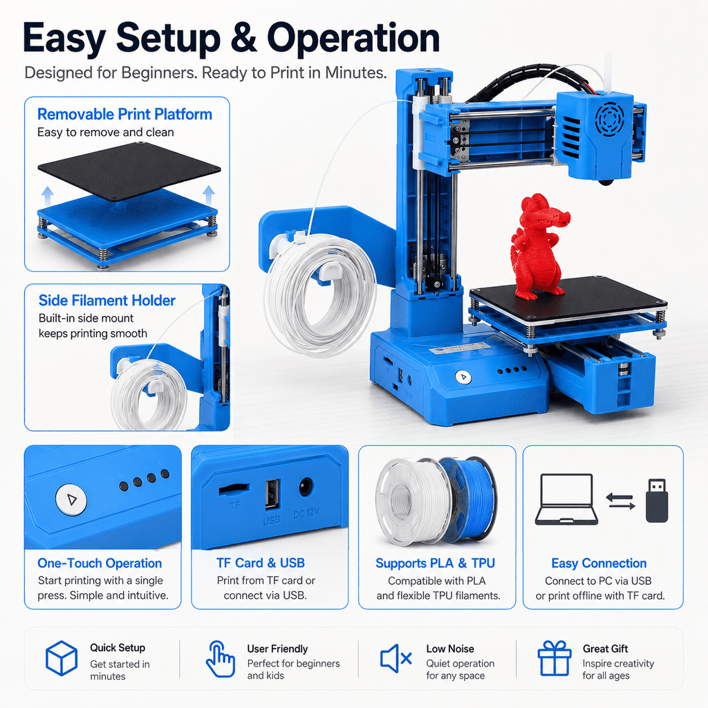 Mini 3D Printer for Kids Beginner - K9 Fully Assembled 3D Printer Toy, Automatic Leveling High-Precision, Safe Educational STEM Learning Toy