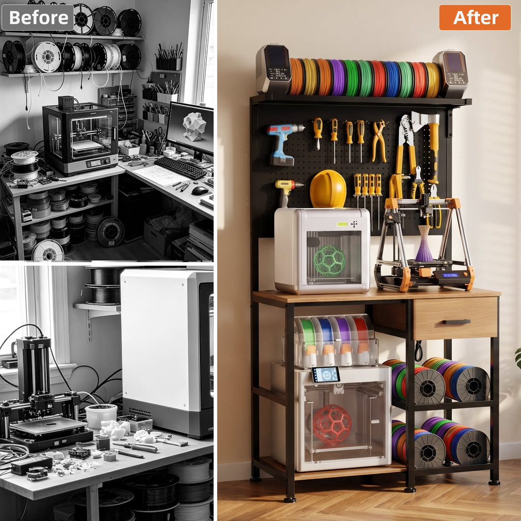 Jivora 37.80" 3D Printer Stand with Filament Storage, Workstation Table with Drawer and Pegboard
