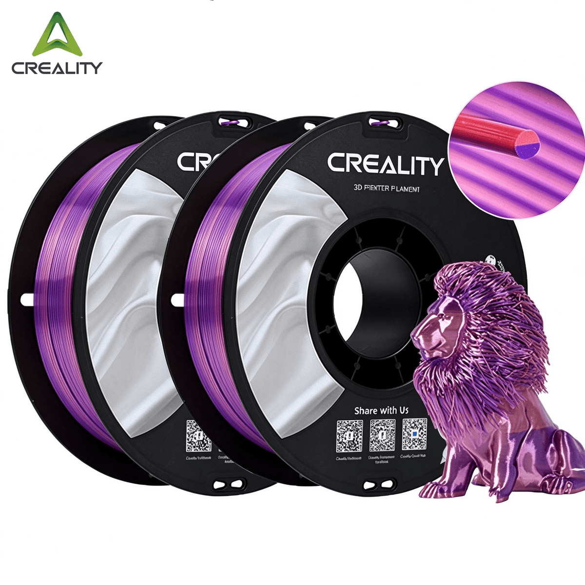 12 Pack Creality 1.75mm Silk PLA Filaments Gloss Shiny Silk PLA 12kg, Tangle-free for All 3D Printers-All Colors