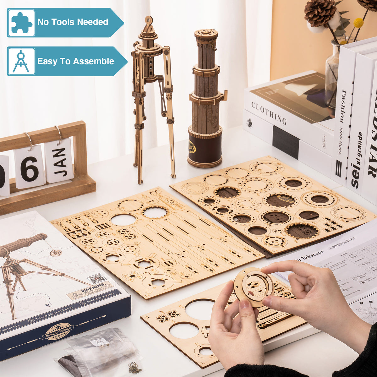 ROBOTIME Monocular Telescope 3D Wooden Puzzle, Mini Wooden Toys Craft Kits to Build, Gifts for Adults Teens