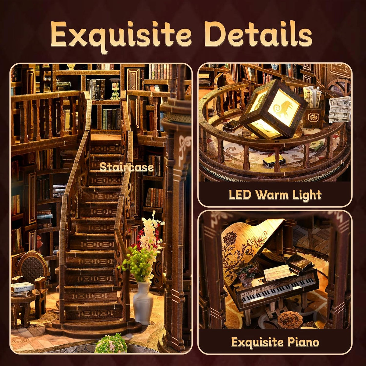 Book Nooks for Adults, DIY 3D Wooden Puzzle Miniature House Book Nook Kit,with Led Light, Model Kits Craft Kits for Adults, Home Decor & Gift (Dreamy Book Hall)
