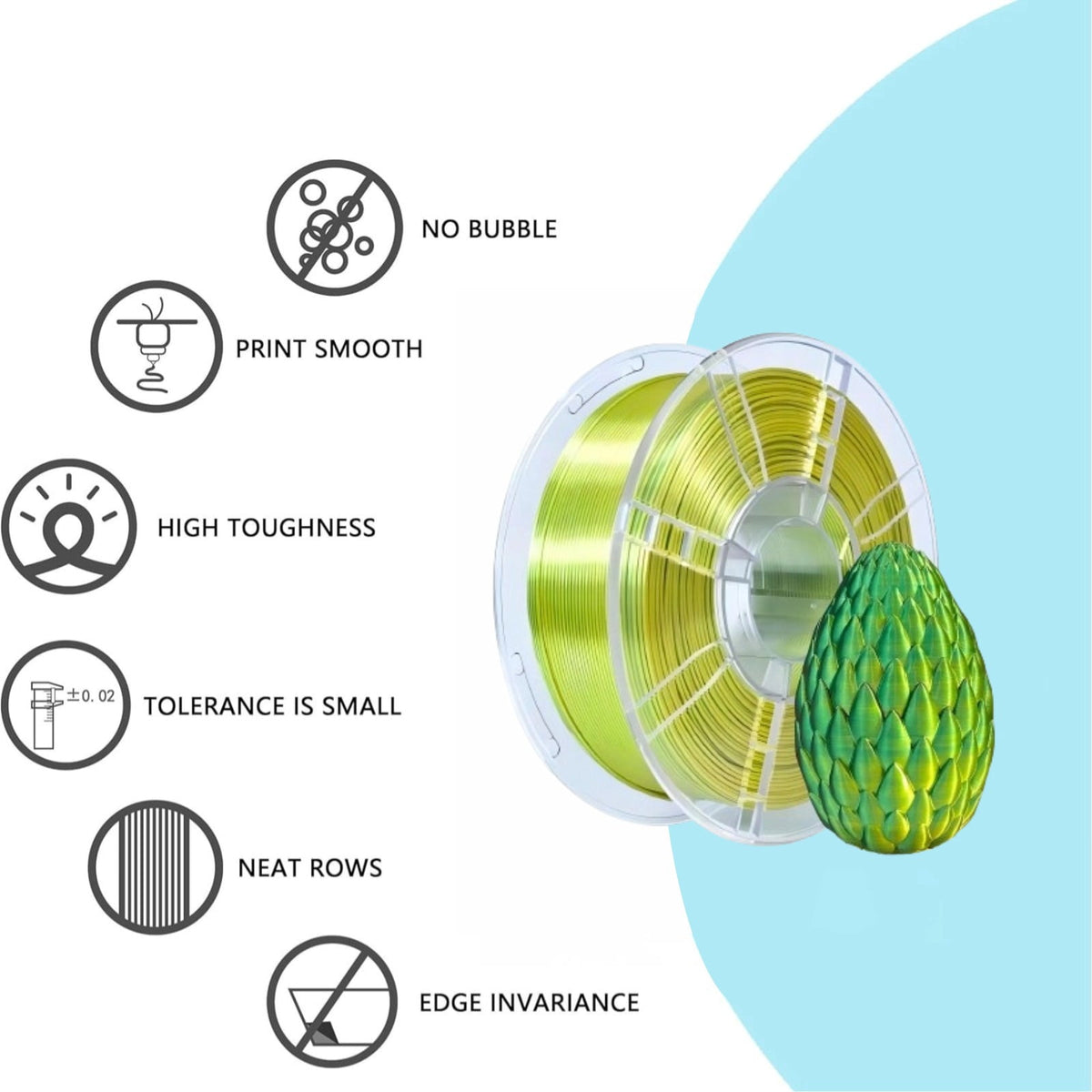 PLA Silk 3D Printer Filament 1.75mm, Dimensional Accuracy +/- 0.02 mm, 1KG Spool (2.2lbs) PLA Gradient Color