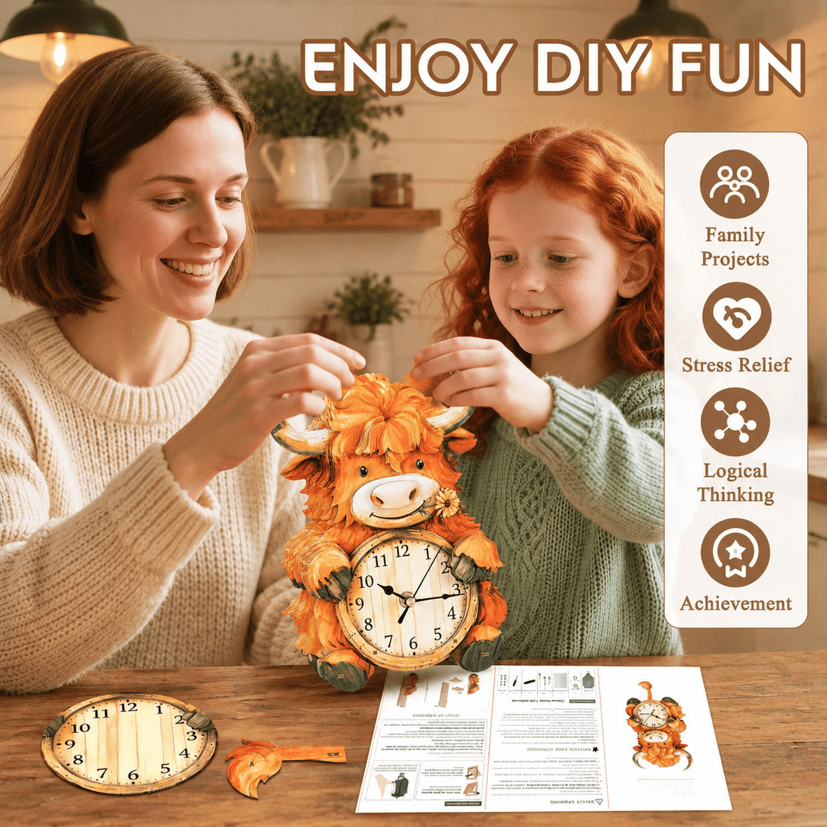 Butterfly Clock 3D Wooden Puzzle Clock DIY Mechanical Craft Kit for Adults Teens