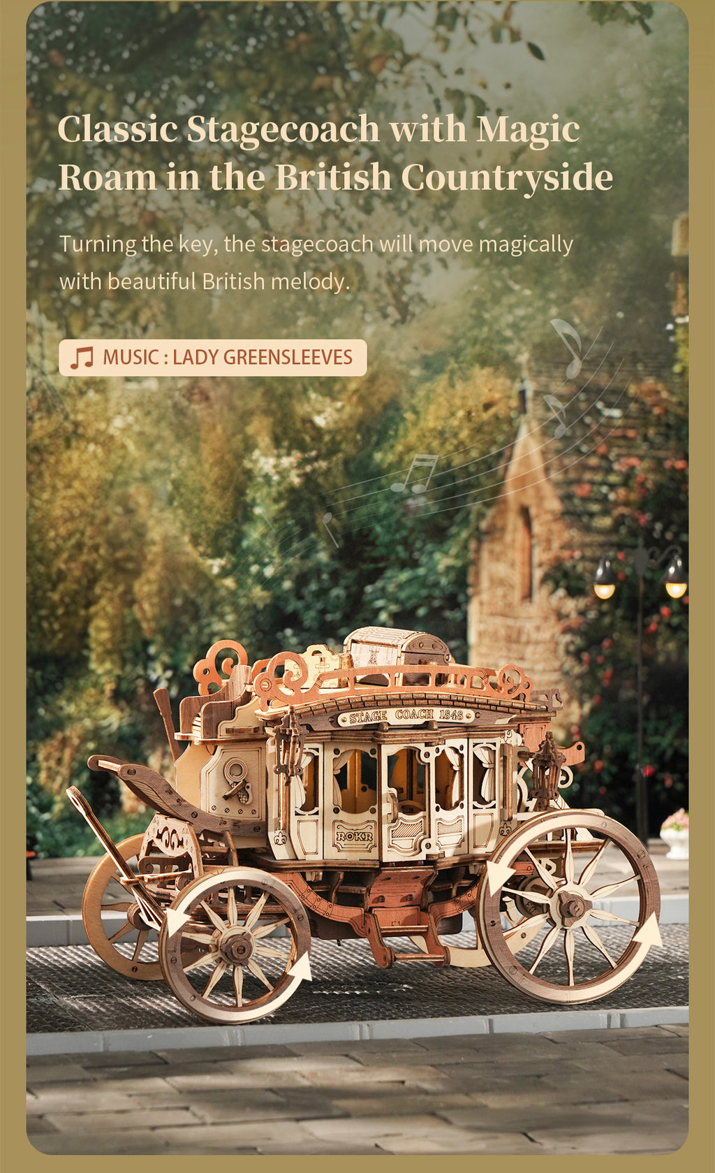 Robotime 3D Wooden Puzzles for Adults Music Box Model Car Stagecoach Toys Gift for Teens Adult