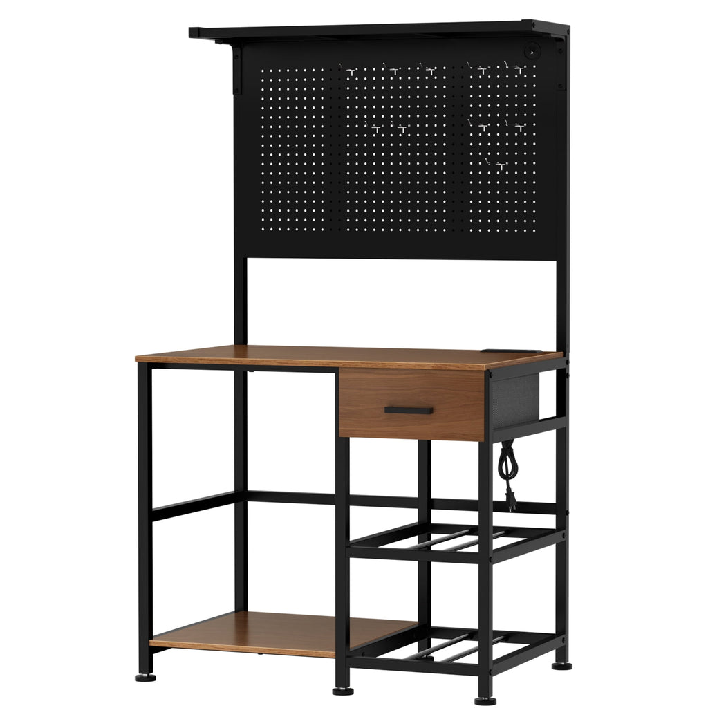 Jivora 37.80" 3D Printer Stand with Filament Storage, Workstation Table with Drawer and Pegboard