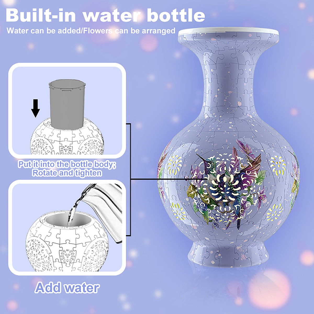 3D Vase Puzzle with Lighting ,200Pieces 3D Puzzles for Adults,Vase Puzzle for Home Decor,Christmas Birthday Gifts