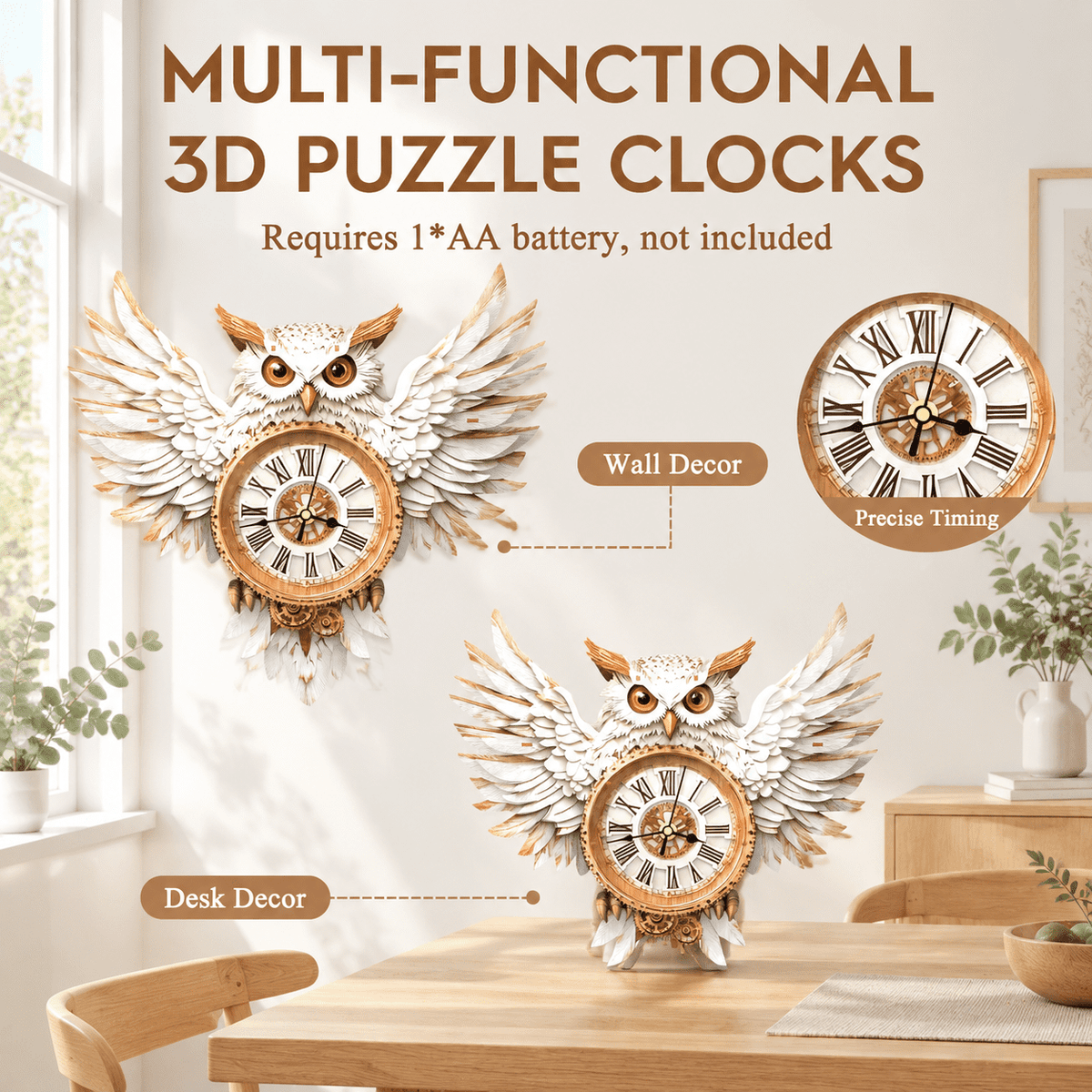 Butterfly Clock 3D Wooden Puzzle Clock DIY Mechanical Craft Kit for Adults Teens