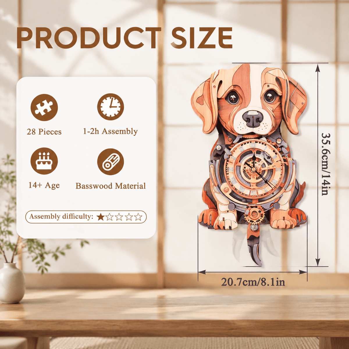 Wooden House Clock 3D Puzzle DIY Mechanical Clock Kit for Adults Teens