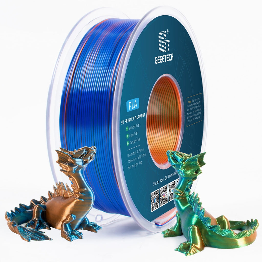 Geeetech Anti-silk type 3D Printer PLA Filament 1kg Toughness Enhanced Filament with 1.75mm Dimensional Accuracy +/-0.03mm, 1080 Feet per Roll, Vacuum Packaging Three-color blue, purple and black